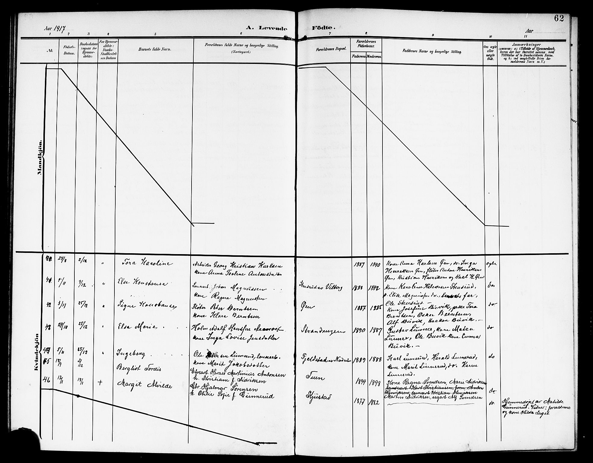 Fet prestekontor Kirkebøker, AV/SAO-A-10370a/G/Ga/L0008: Parish register (copy) no. I 8, 1907-1920, p. 62