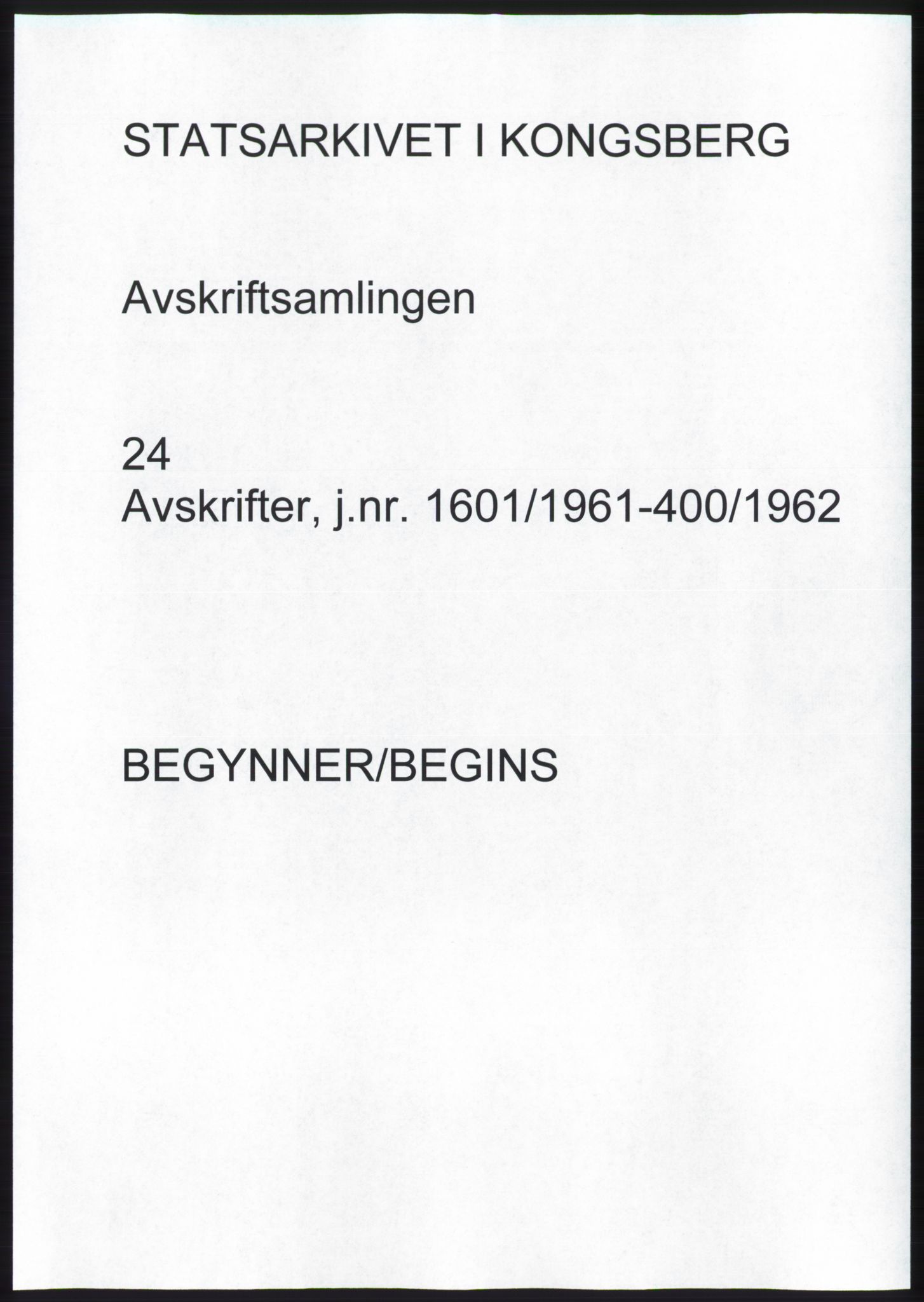 Statsarkivet i Kongsberg, SAKO/A-0001, 1961-1962, p. 1