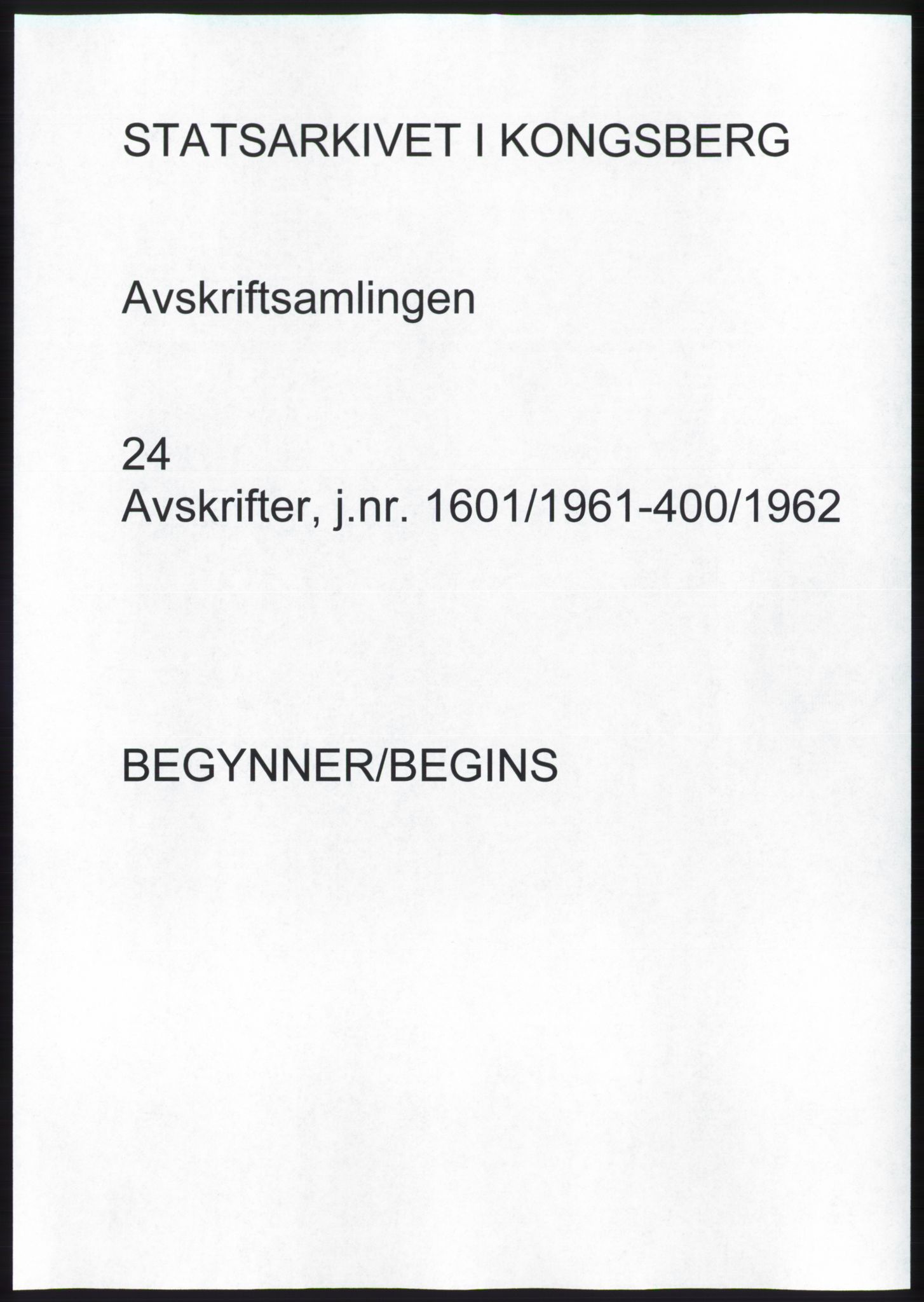 Statsarkivet i Kongsberg, AV/SAKO-A-0001, 1961-1962, p. 1