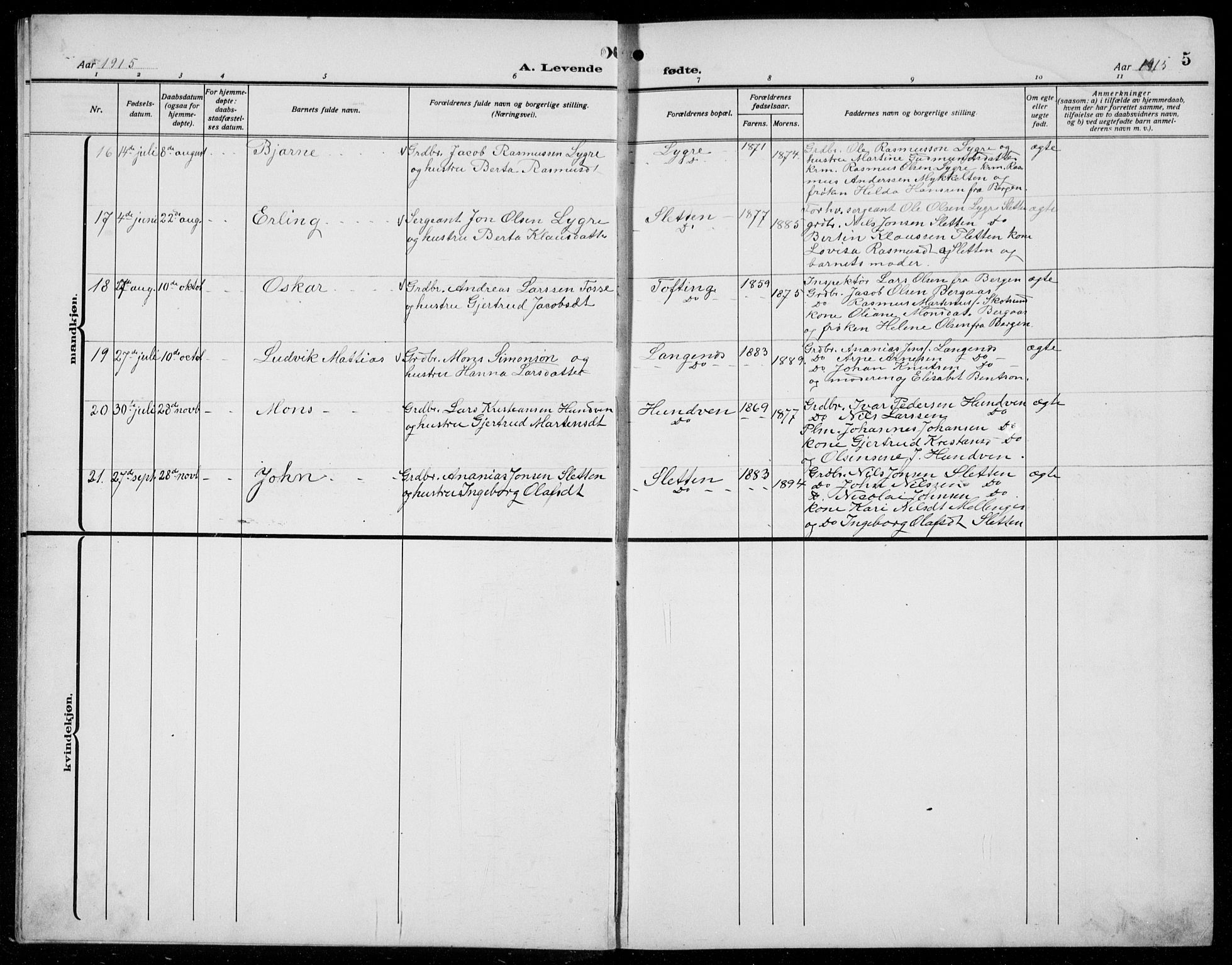 Alversund Sokneprestembete, SAB/A-73901/H/Ha/Hab: Parish register (copy) no. B 5, 1914-1932, p. 5