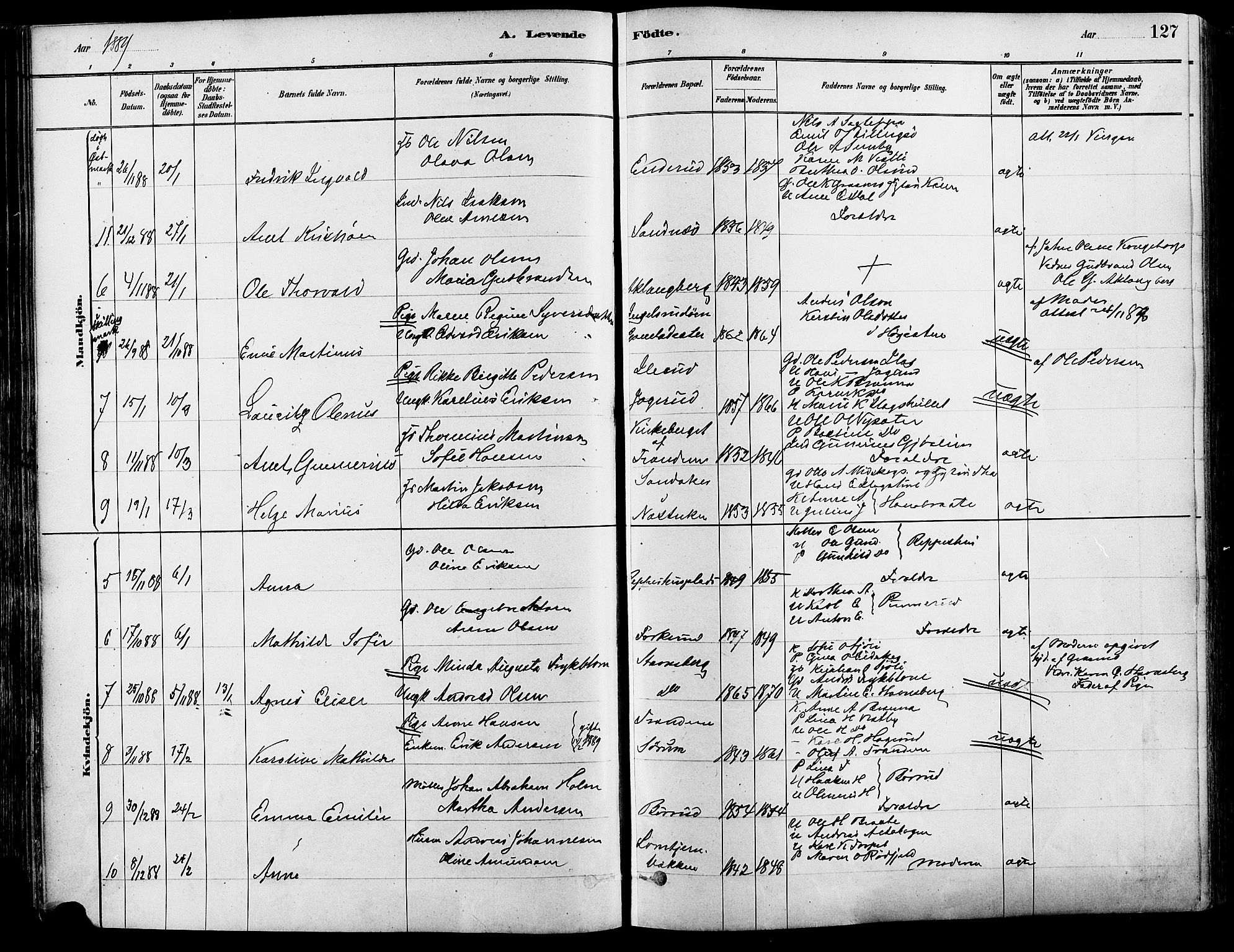 Eidskog prestekontor, SAH/PREST-026/H/Ha/Haa/L0003: Parish register (official) no. 3, 1879-1892, p. 127