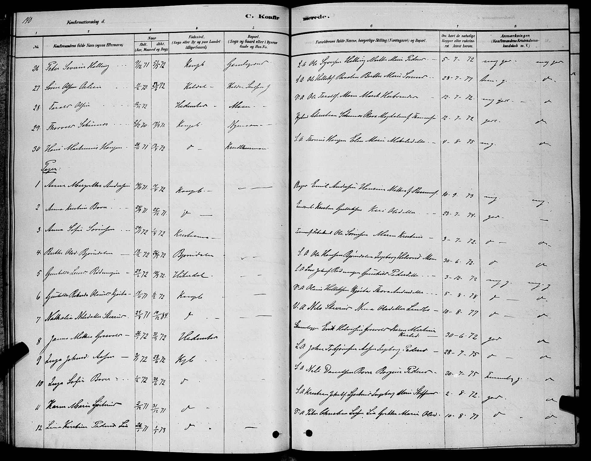 Kongsberg kirkebøker, SAKO/A-22/G/Ga/L0005: Parish register (copy) no. 5, 1878-1889, p. 140
