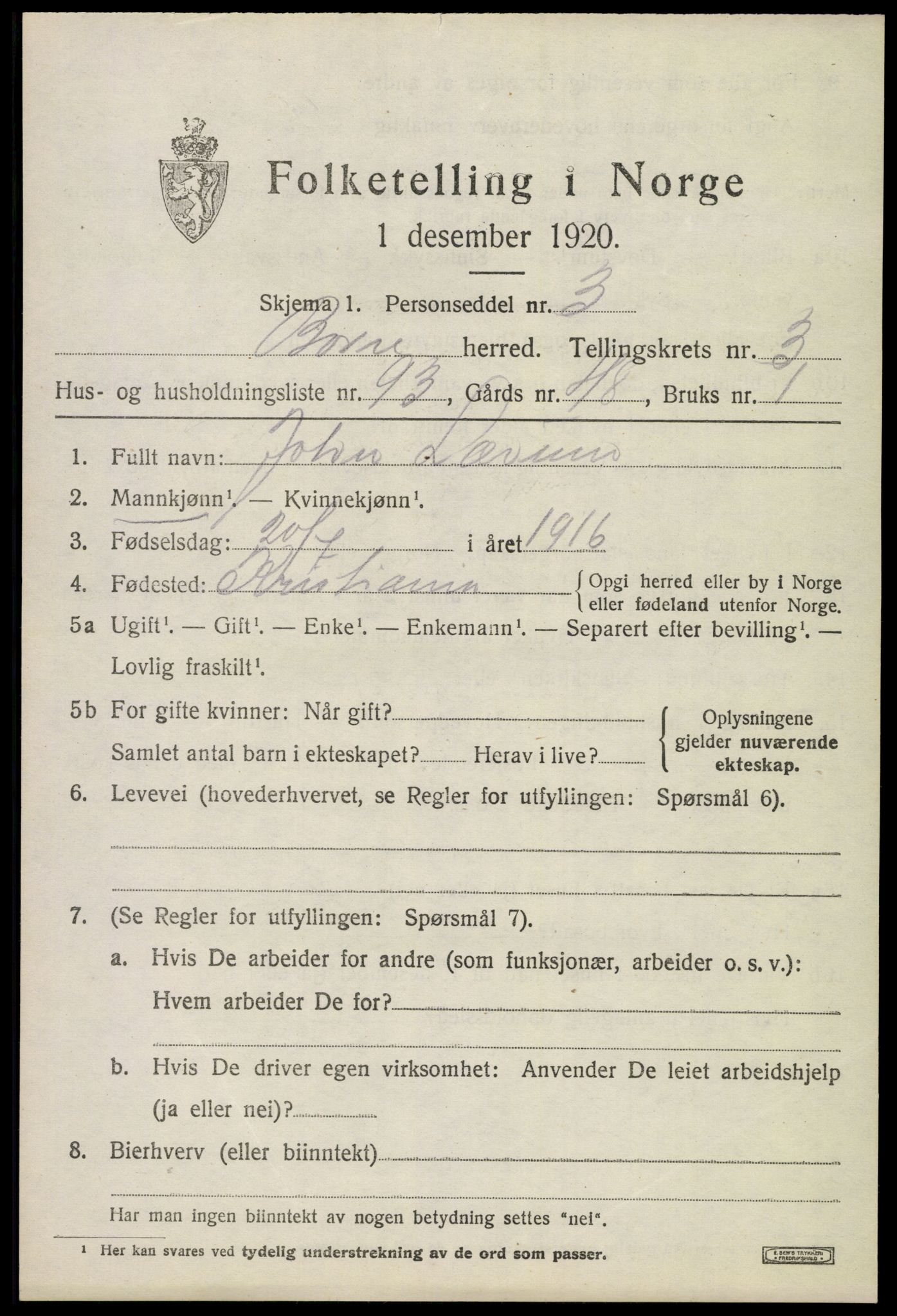 SAKO, 1920 census for Borre, 1920, p. 7128