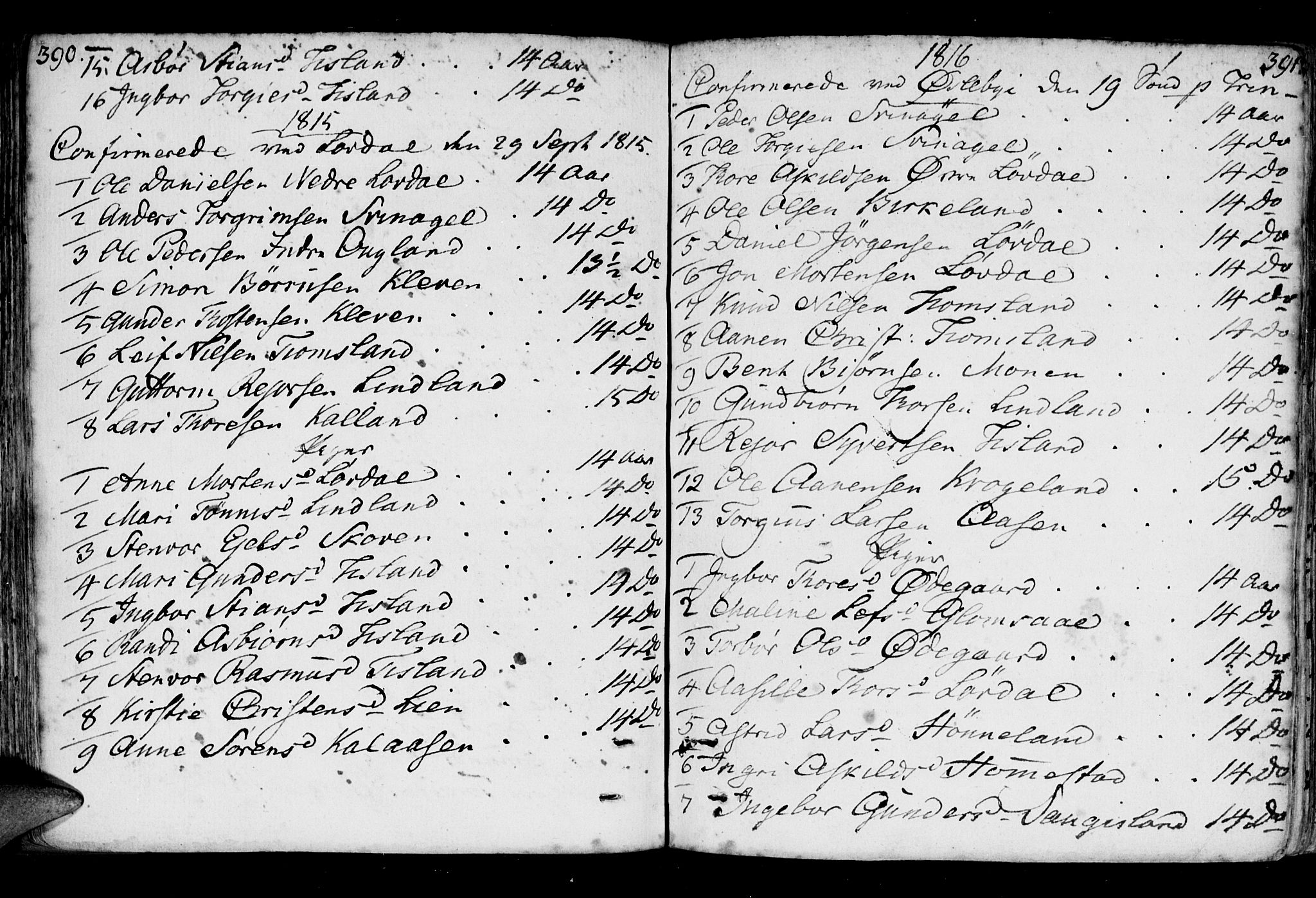 Holum sokneprestkontor, SAK/1111-0022/F/Fa/Fab/L0004: Parish register (official) no. A 4, 1774-1847, p. 390-391