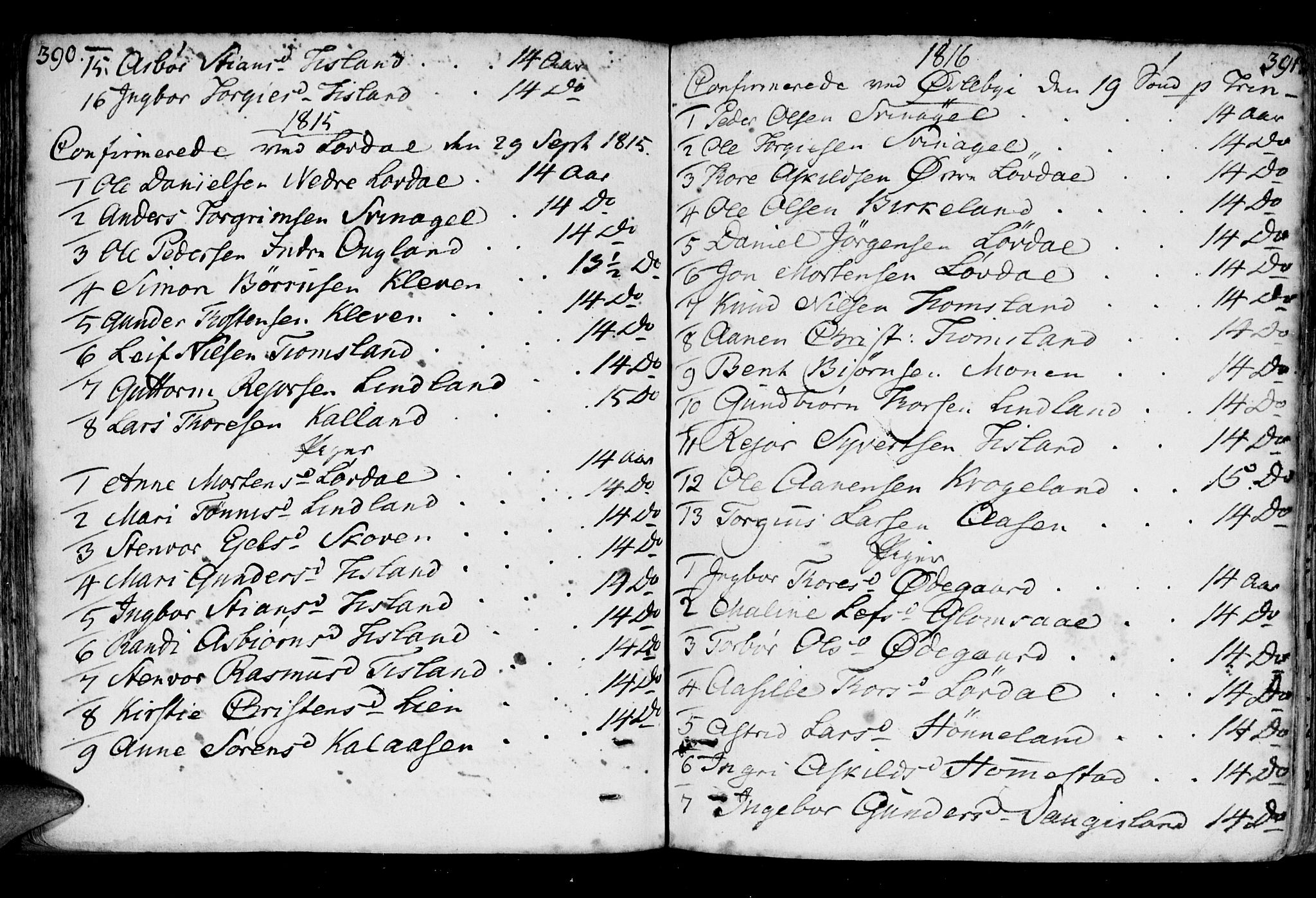 Holum sokneprestkontor, AV/SAK-1111-0022/F/Fa/Fab/L0004: Parish register (official) no. A 4, 1774-1847, p. 390-391