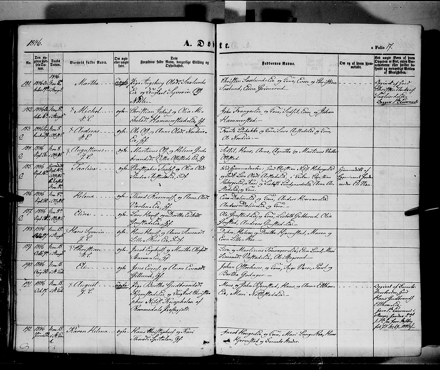 Stange prestekontor, SAH/PREST-002/K/L0011: Parish register (official) no. 11, 1846-1852, p. 17