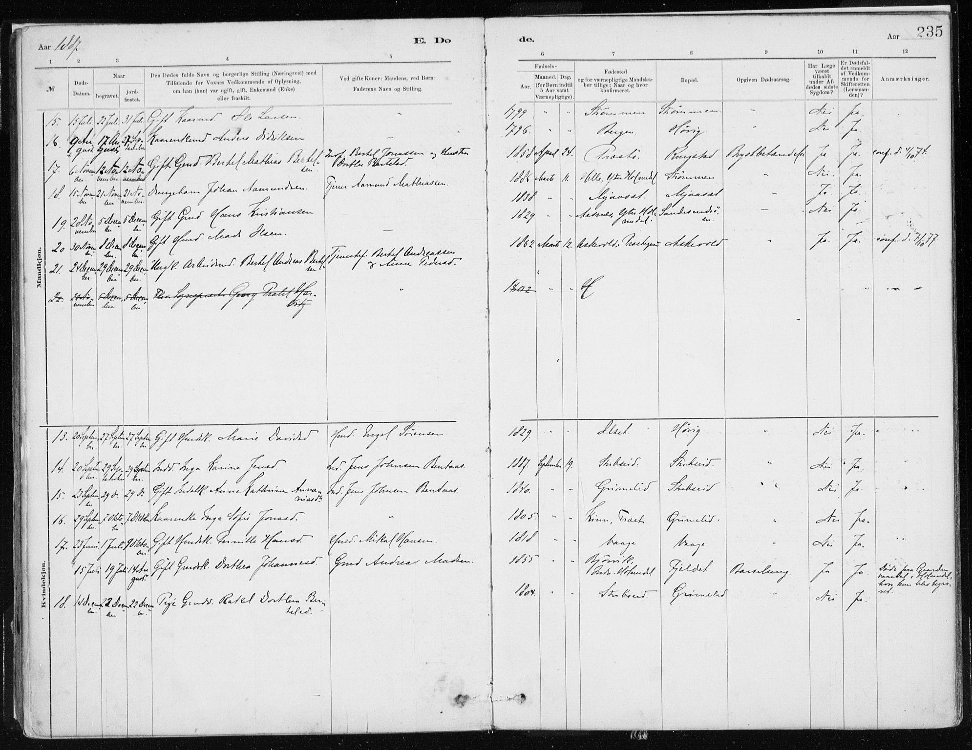 Askvoll sokneprestembete, SAB/A-79501/H/Haa/Haab/L0002: Parish register (official) no. B 2, 1879-1909, p. 235