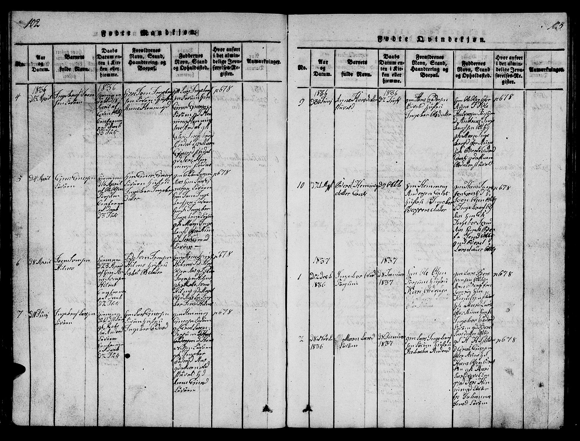 Ministerialprotokoller, klokkerbøker og fødselsregistre - Sør-Trøndelag, SAT/A-1456/698/L1164: Parish register (copy) no. 698C01, 1816-1861, p. 102-103