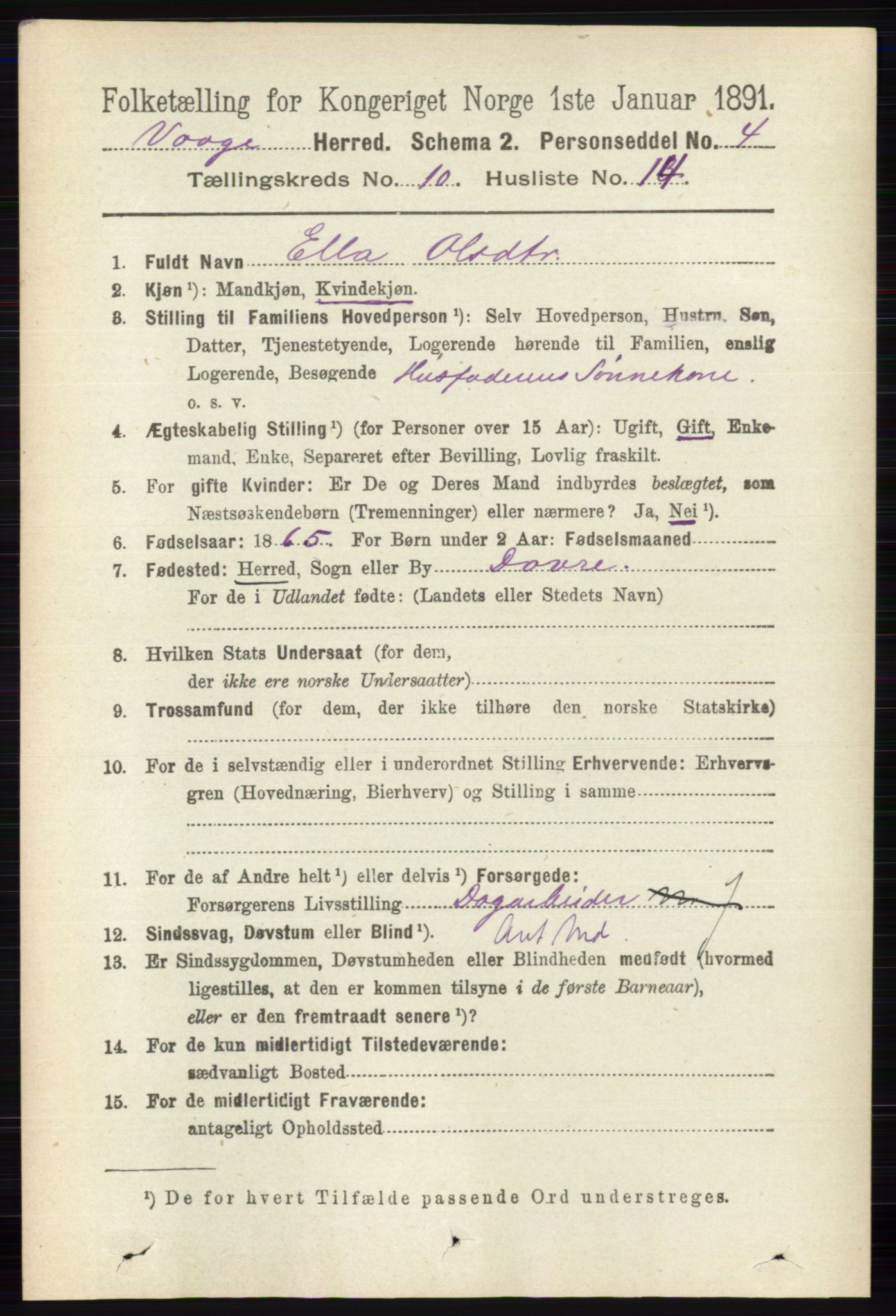 RA, 1891 census for 0515 Vågå, 1891, p. 6306