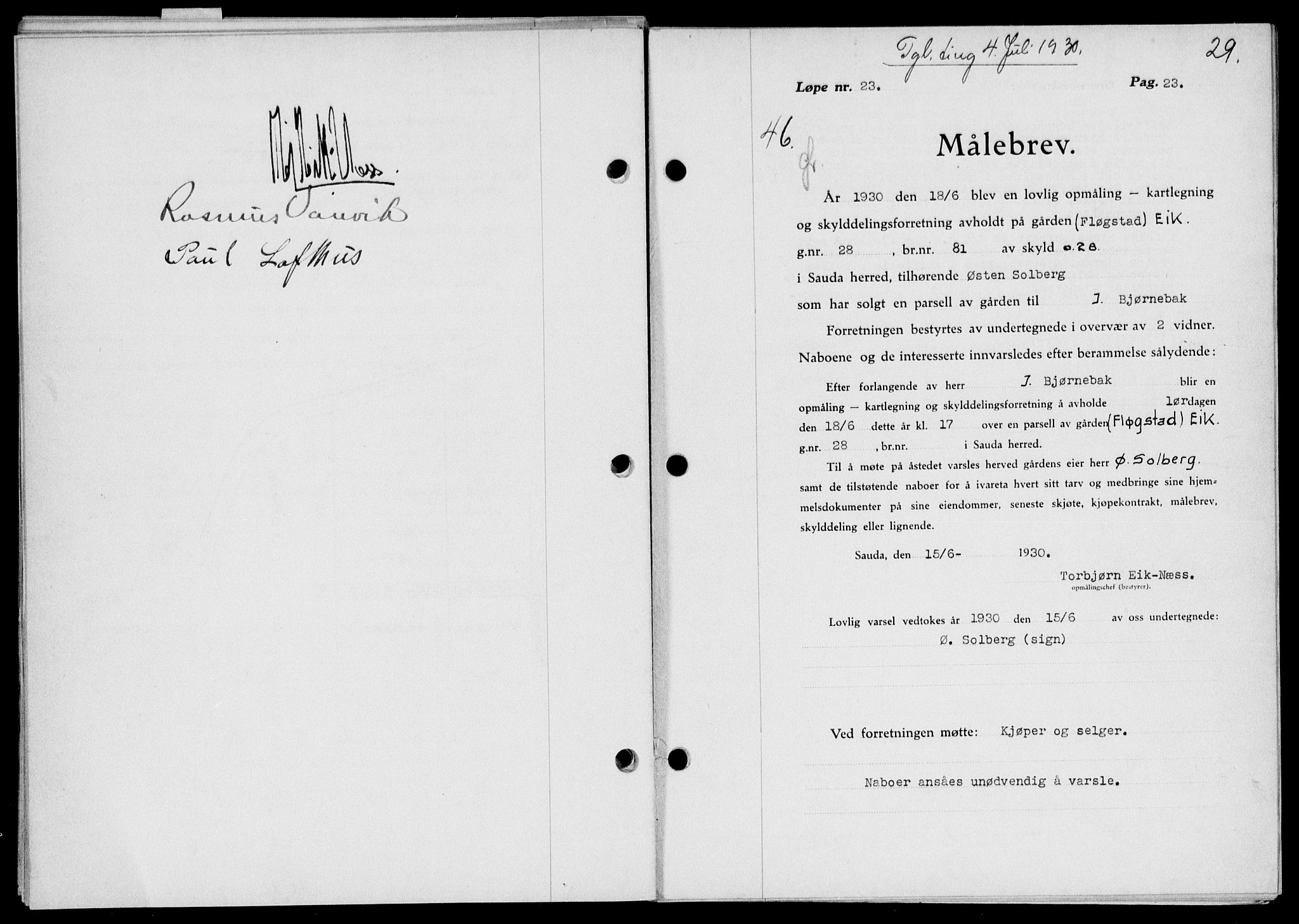 Ryfylke tingrett, SAST/A-100055/001/II/IIB/L0061: Mortgage book no. 40, 1930-1931, Deed date: 04.07.1930