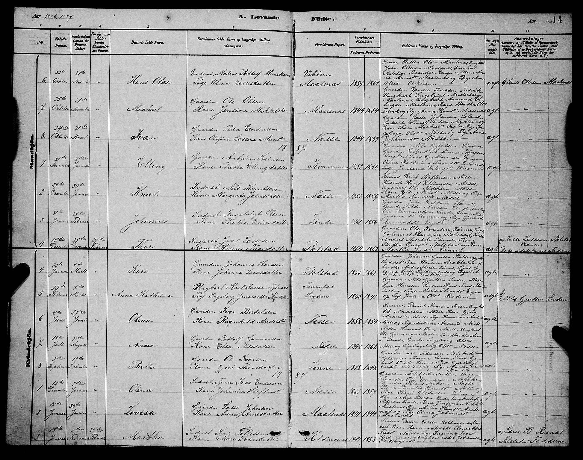 Balestrand sokneprestembete, AV/SAB-A-79601/H/Hab/Habc/L0002: Parish register (copy) no. C 2, 1878-1895, p. 14