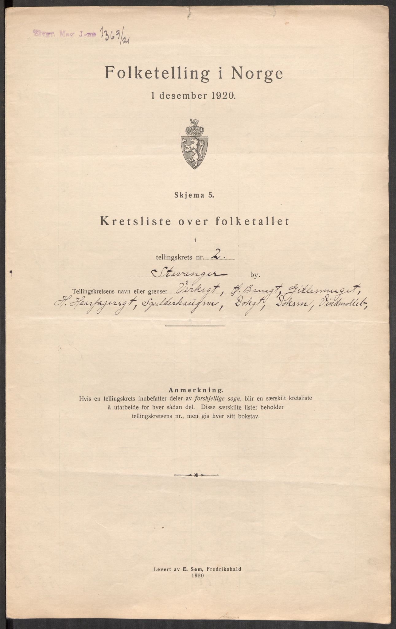 SAST, 1920 census for Stavanger, 1920, p. 10