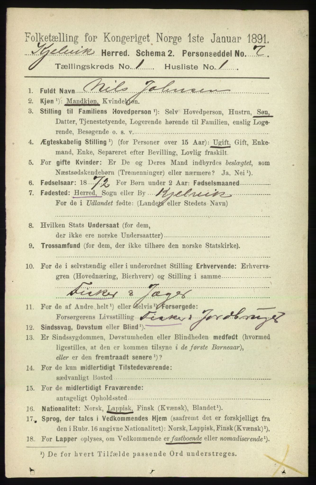 RA, 1891 census for 2019 Kjelvik, 1891, p. 41