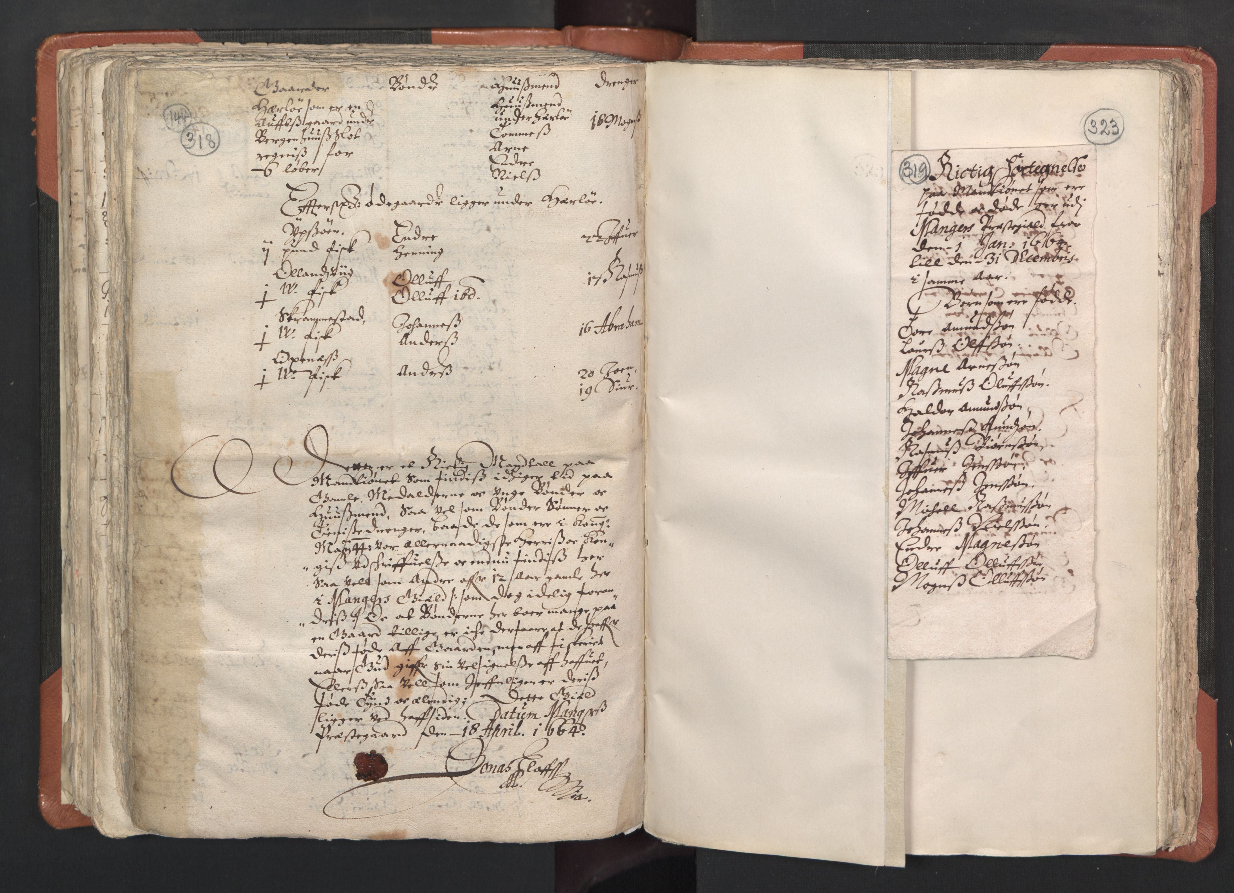 RA, Vicar's Census 1664-1666, no. 22: Nordhordland deanery, 1664-1666, p. 318-319