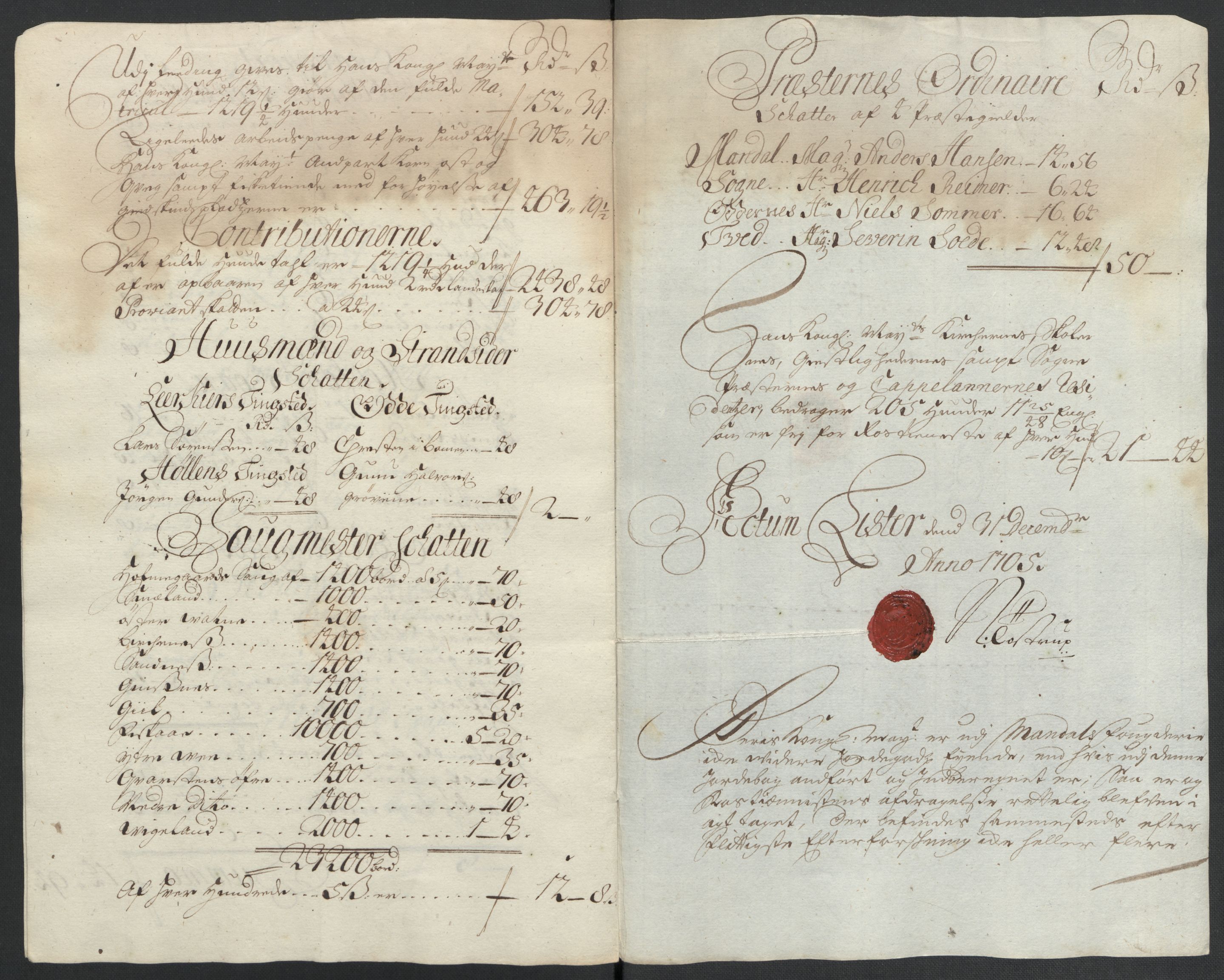 Rentekammeret inntil 1814, Reviderte regnskaper, Fogderegnskap, RA/EA-4092/R43/L2551: Fogderegnskap Lista og Mandal, 1705-1709, p. 54