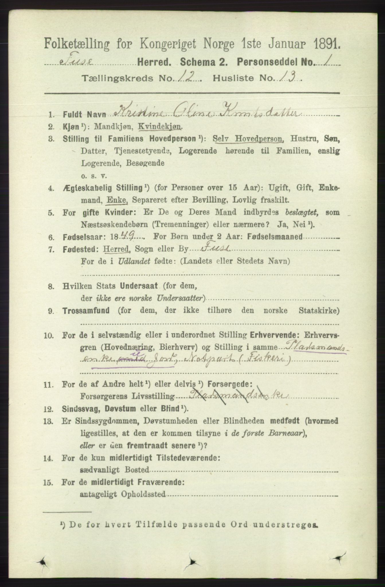 RA, 1891 census for 1241 Fusa, 1891, p. 2443