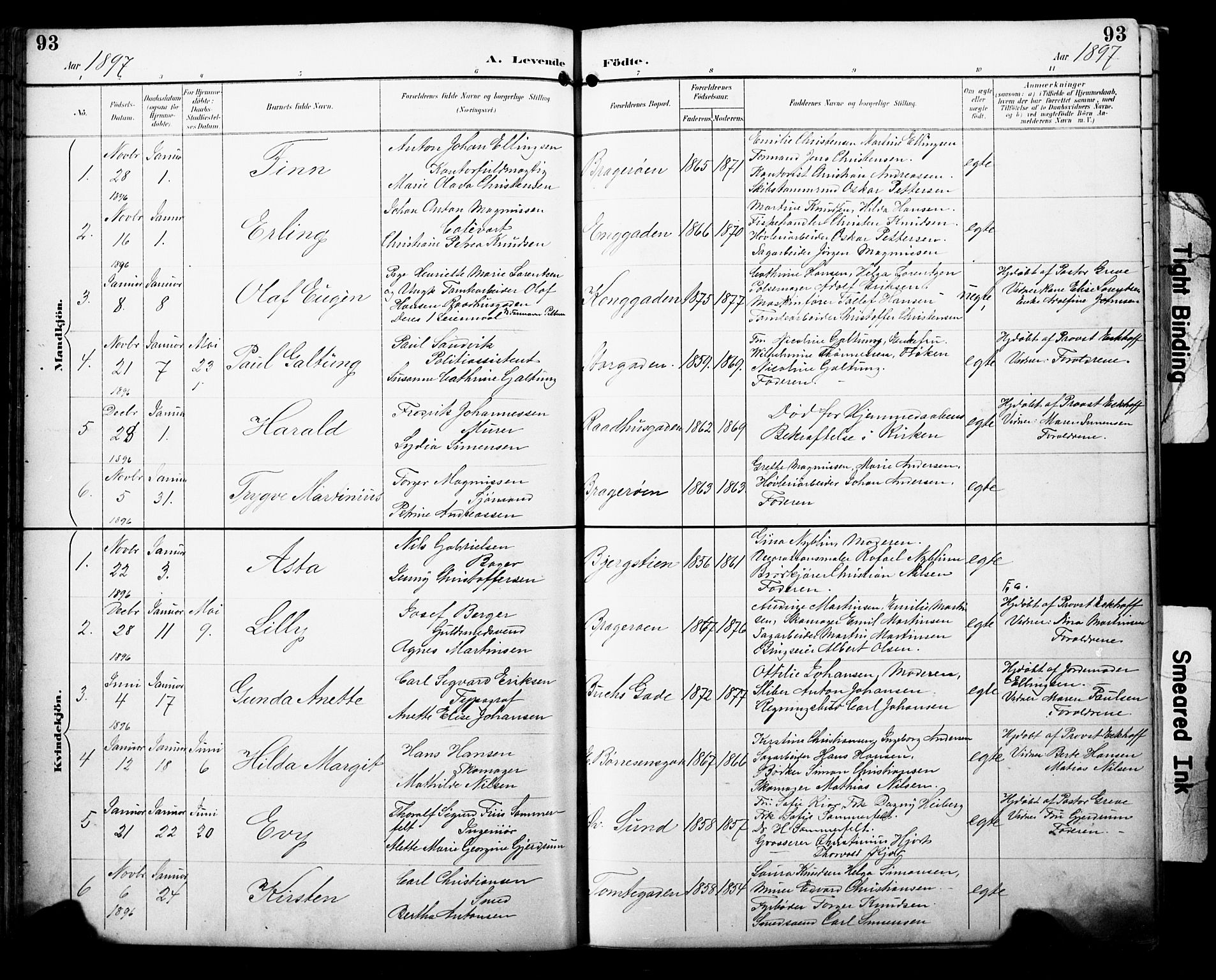 Bragernes kirkebøker, SAKO/A-6/F/Fb/L0008: Parish register (official) no. II 8, 1894-1902, p. 93