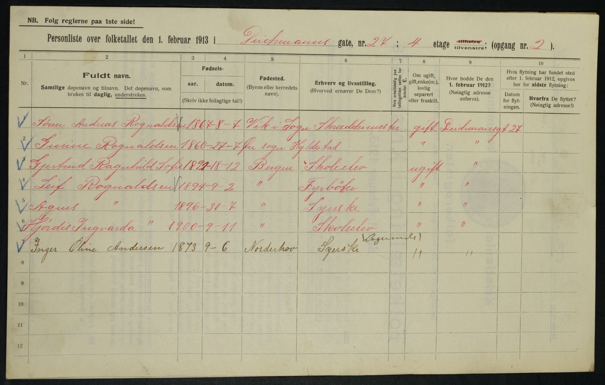 OBA, Municipal Census 1913 for Kristiania, 1913, p. 15874