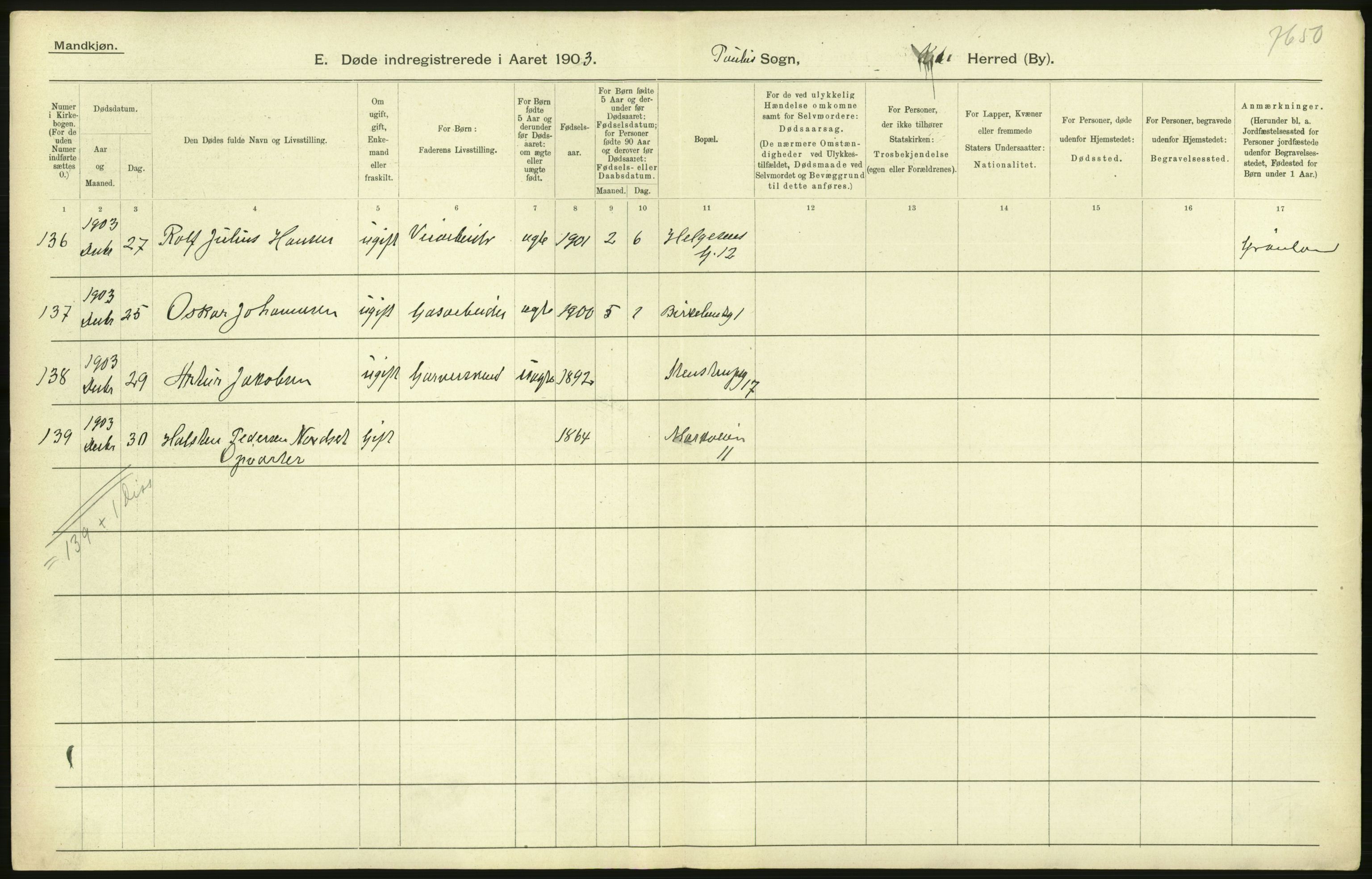 Statistisk sentralbyrå, Sosiodemografiske emner, Befolkning, AV/RA-S-2228/D/Df/Dfa/Dfaa/L0004: Kristiania: Gifte, døde, 1903, p. 328