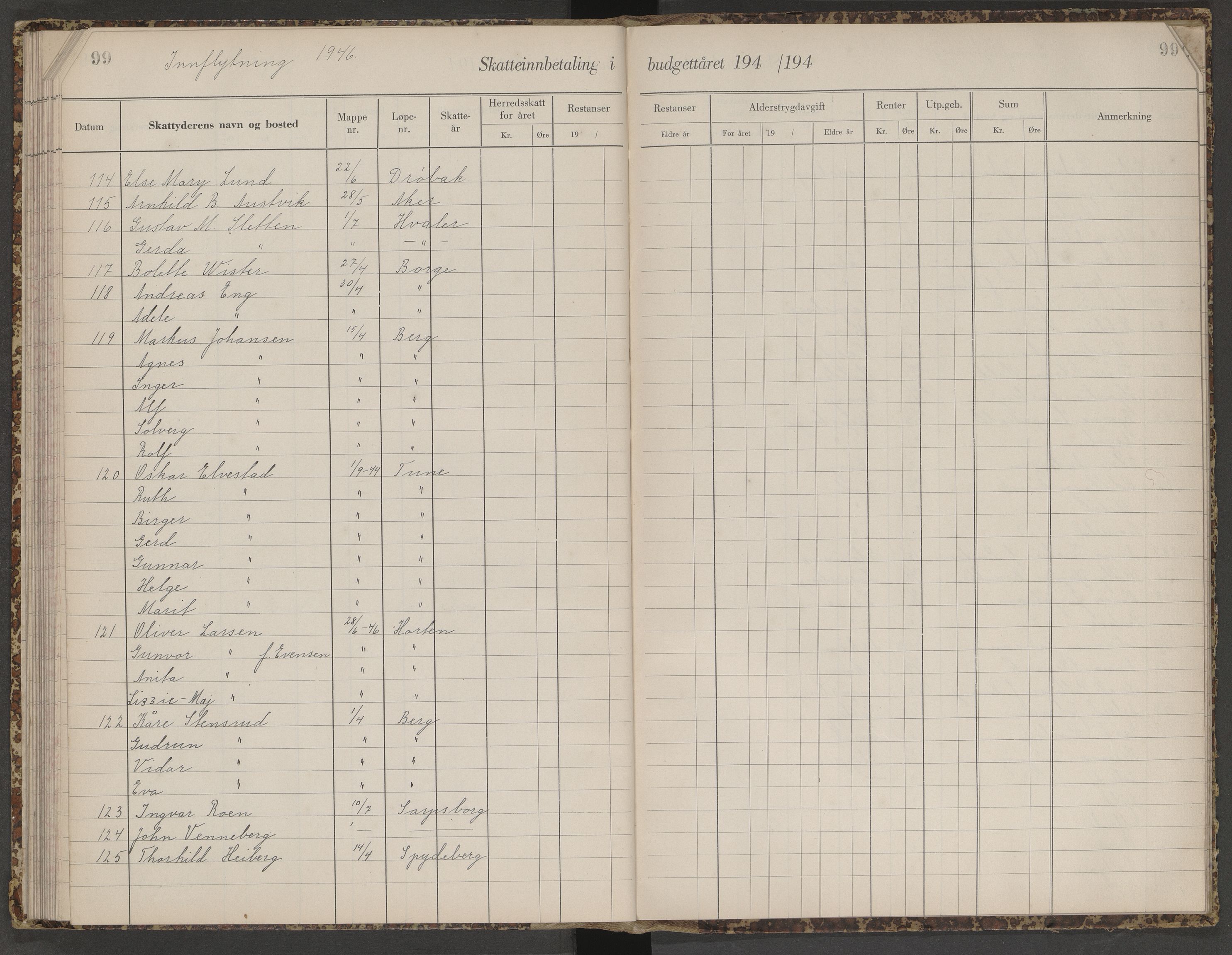 Skjeberg folkeregister, AV/SAO-A-10495/K/Ka/L0003: Fortegnelse over inn- og utflyttede, 1943-1947, p. 99