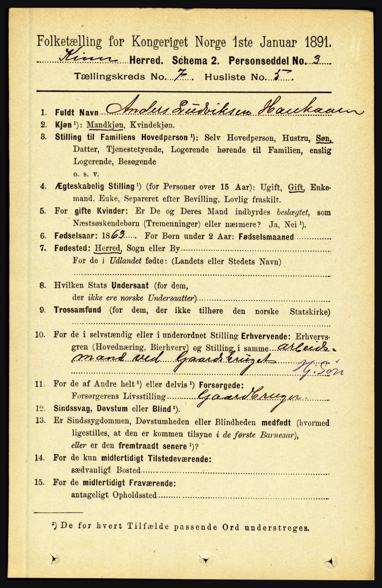 RA, 1891 census for 1437 Kinn, 1891, p. 2702