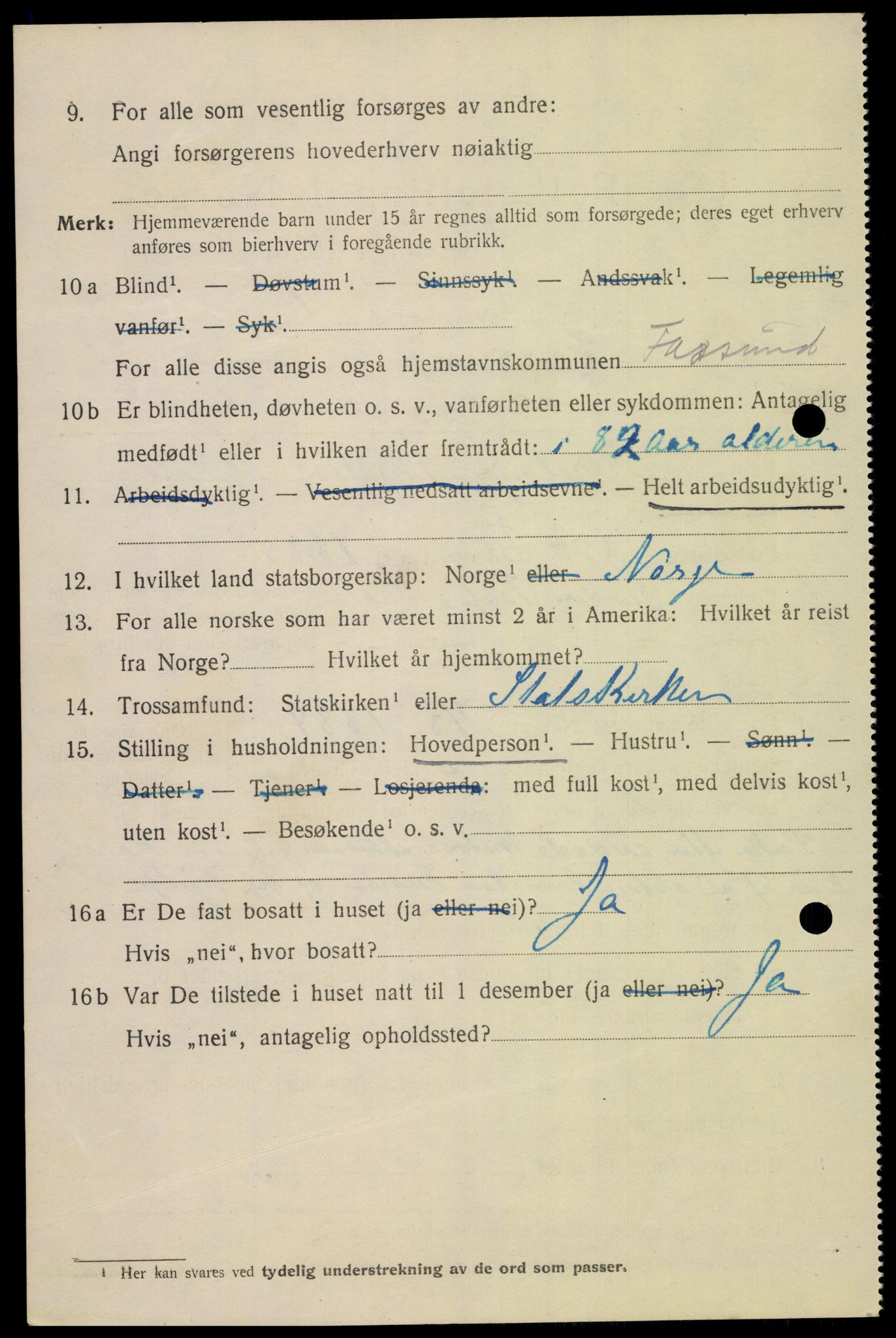 SAK, 1920 census for Farsund, 1920, p. 1958