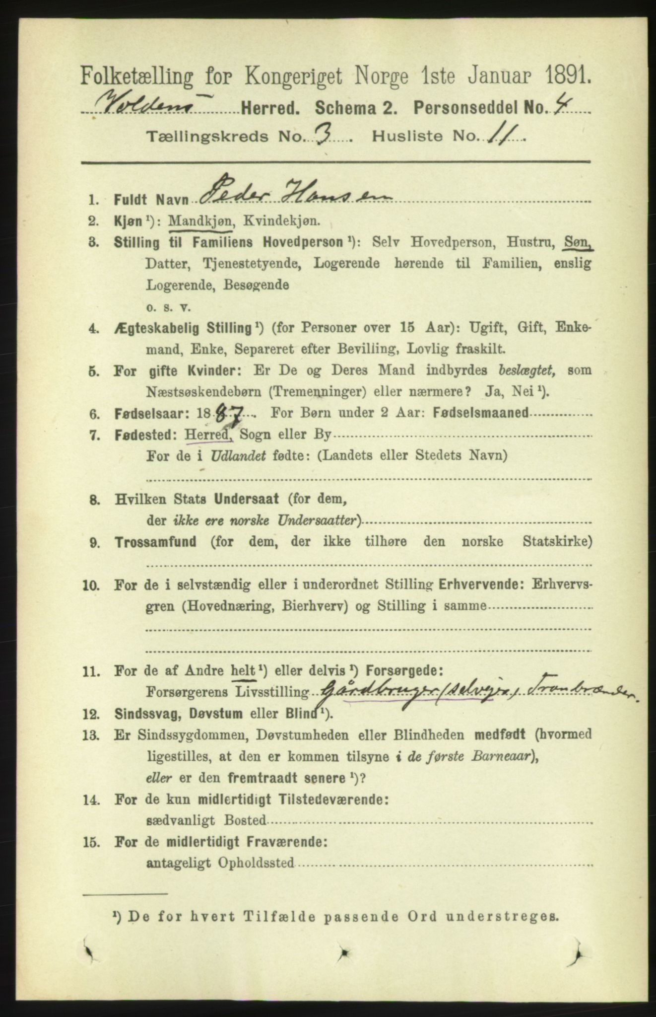 RA, 1891 census for 1519 Volda, 1891, p. 1711