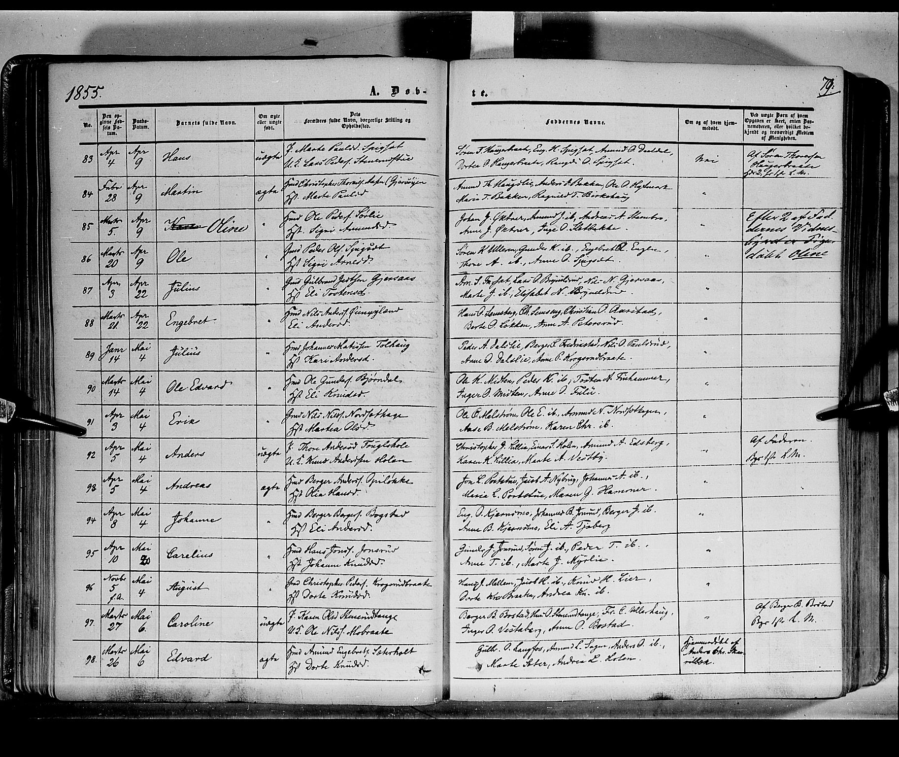 Sør-Odal prestekontor, AV/SAH-PREST-030/H/Ha/Haa/L0001: Parish register (official) no. 1, 1849-1859, p. 79