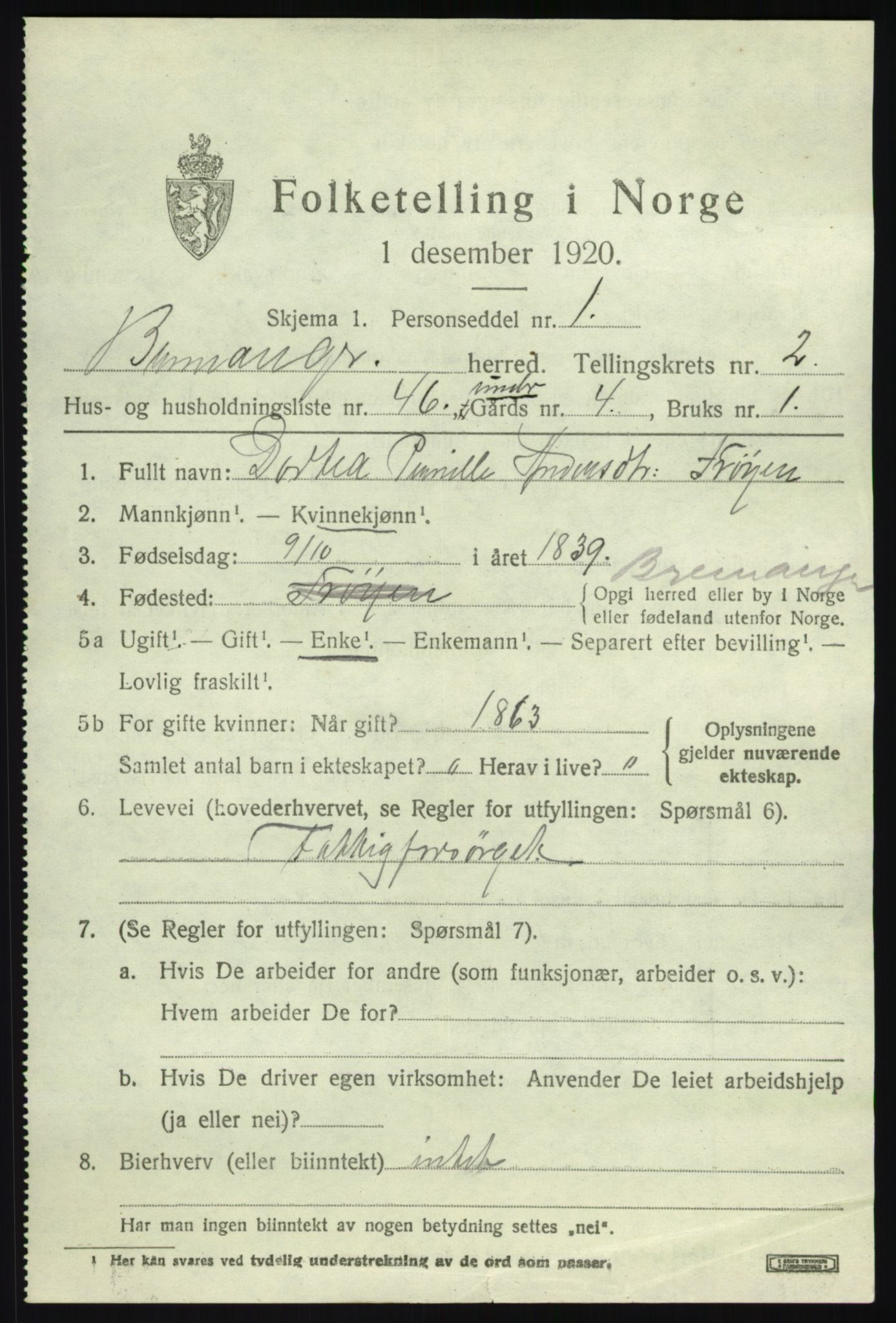 SAB, 1920 census for Bremanger, 1920, p. 2348