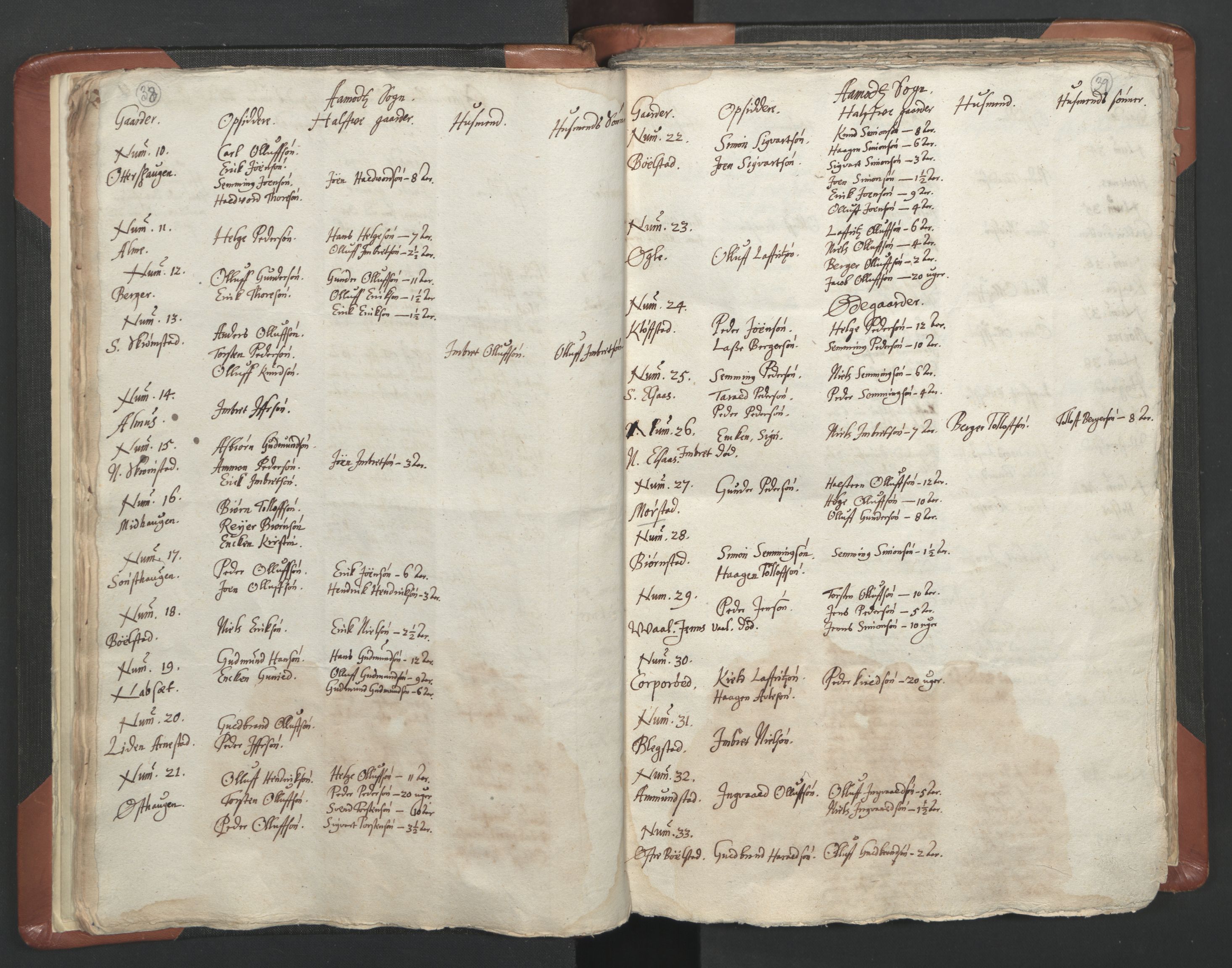 RA, Vicar's Census 1664-1666, no. 5: Hedmark deanery, 1664-1666, p. 38-39