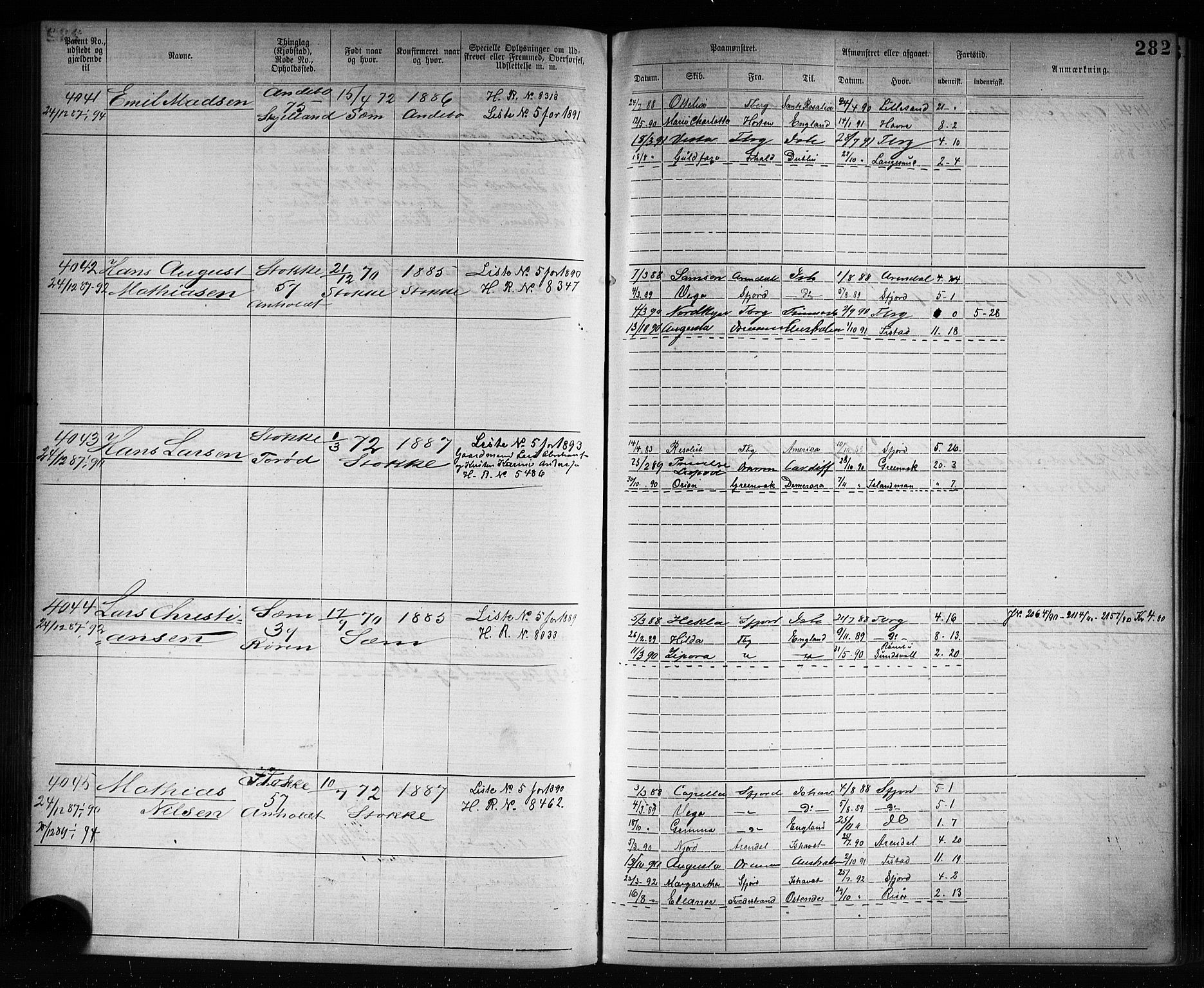 Tønsberg innrulleringskontor, AV/SAKO-A-786/F/Fb/L0007: Annotasjonsrulle Patent nr. 2636-5150, 1881-1892, p. 283