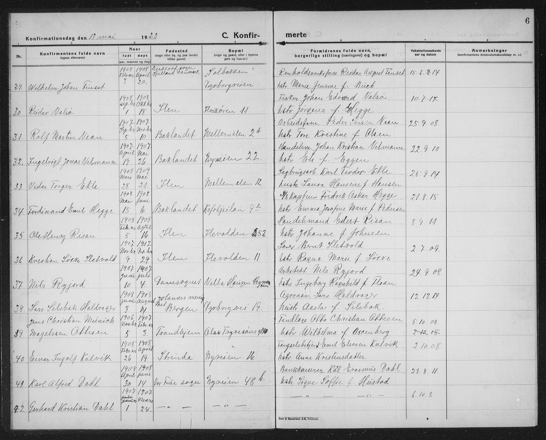 Ministerialprotokoller, klokkerbøker og fødselsregistre - Sør-Trøndelag, SAT/A-1456/603/L0175: Parish register (copy) no. 603C03, 1923-1941, p. 6