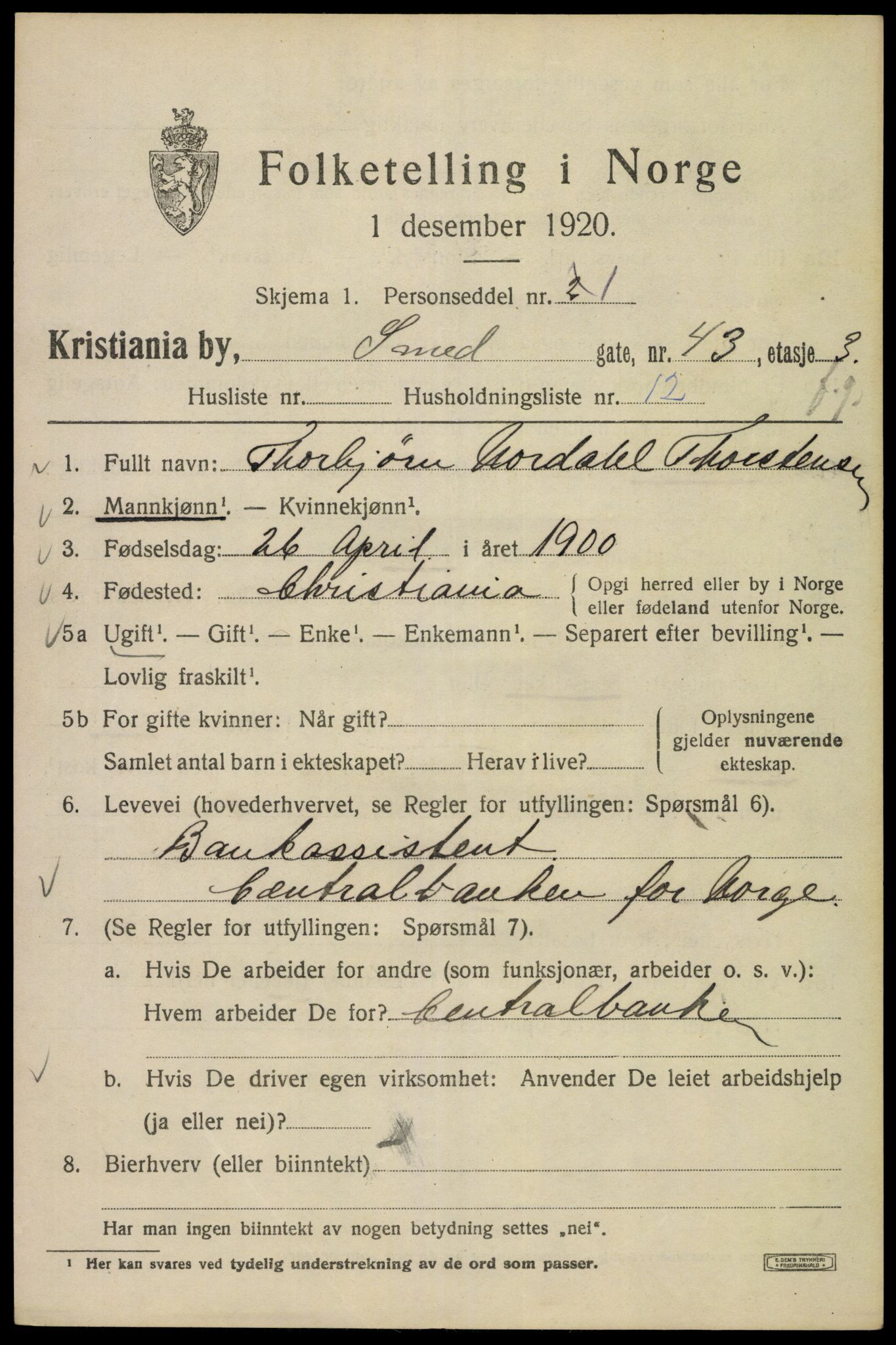 SAO, 1920 census for Kristiania, 1920, p. 521163
