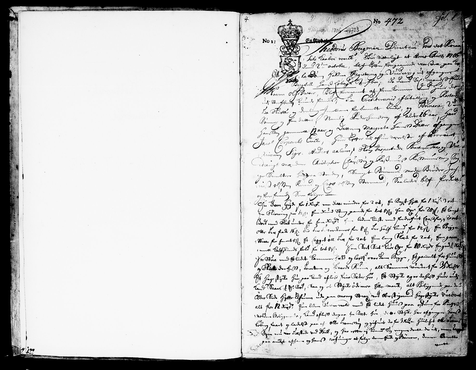Røros Bergrett, AV/SAT-A-0024/3/3A/L0003: Skifteprotokoll, 1706-1723, p. 0b-1a