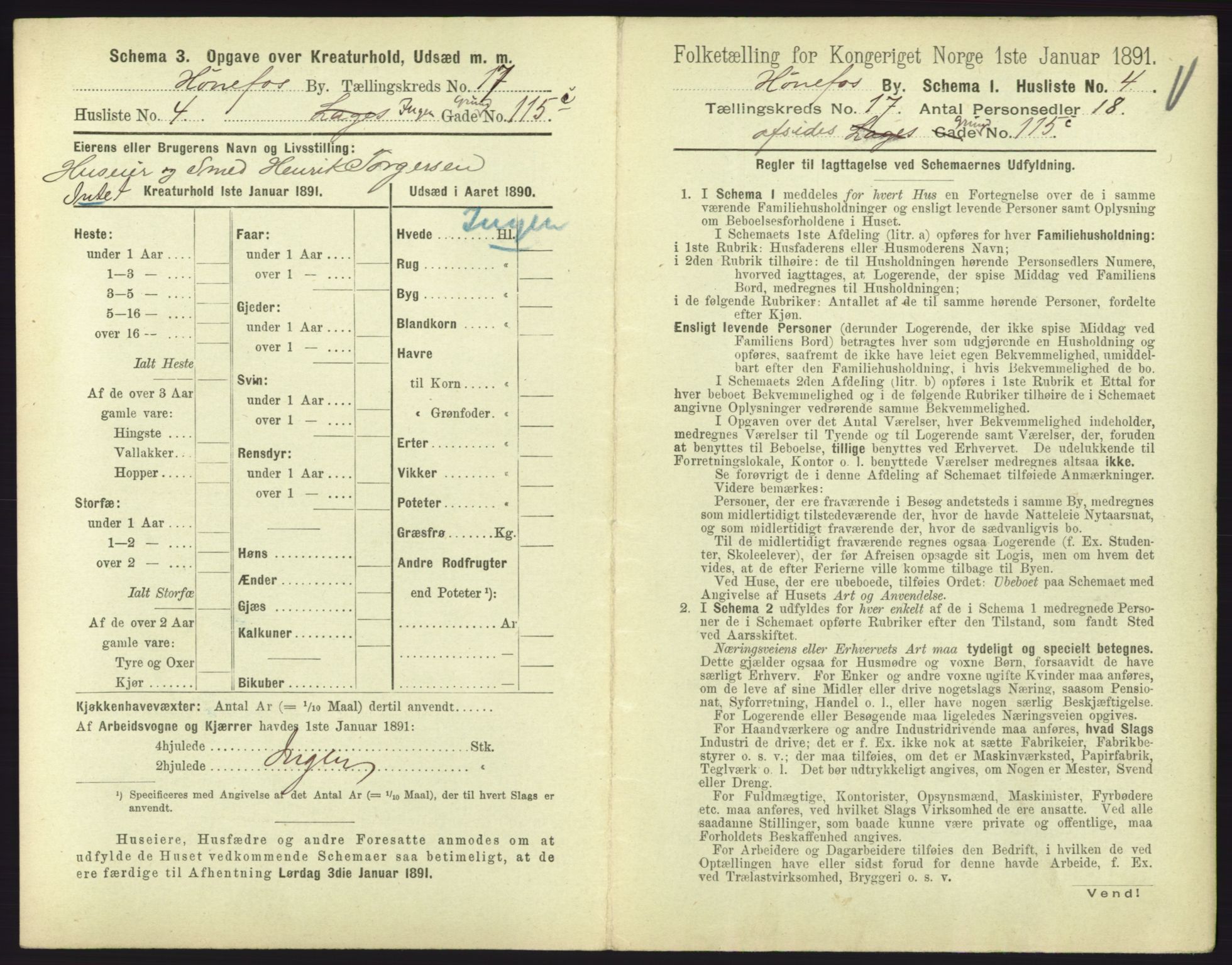 RA, 1891 census for 0601 Hønefoss, 1891, p. 363