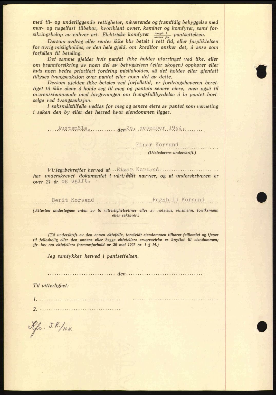 Nordmøre sorenskriveri, AV/SAT-A-4132/1/2/2Ca: Mortgage book no. B92, 1944-1945, Diary no: : 2224/1944