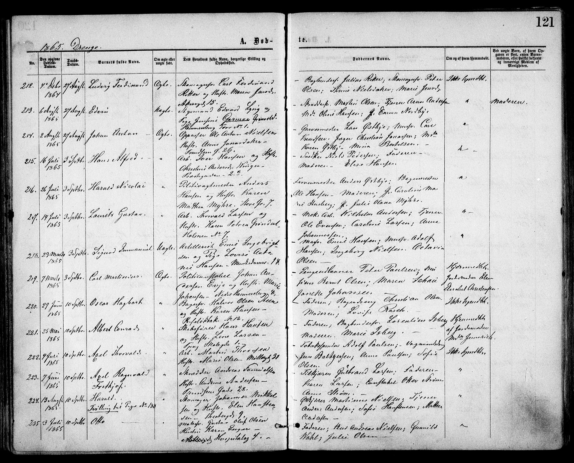 Trefoldighet prestekontor Kirkebøker, SAO/A-10882/F/Fa/L0002: Parish register (official) no. I 2, 1863-1870, p. 121