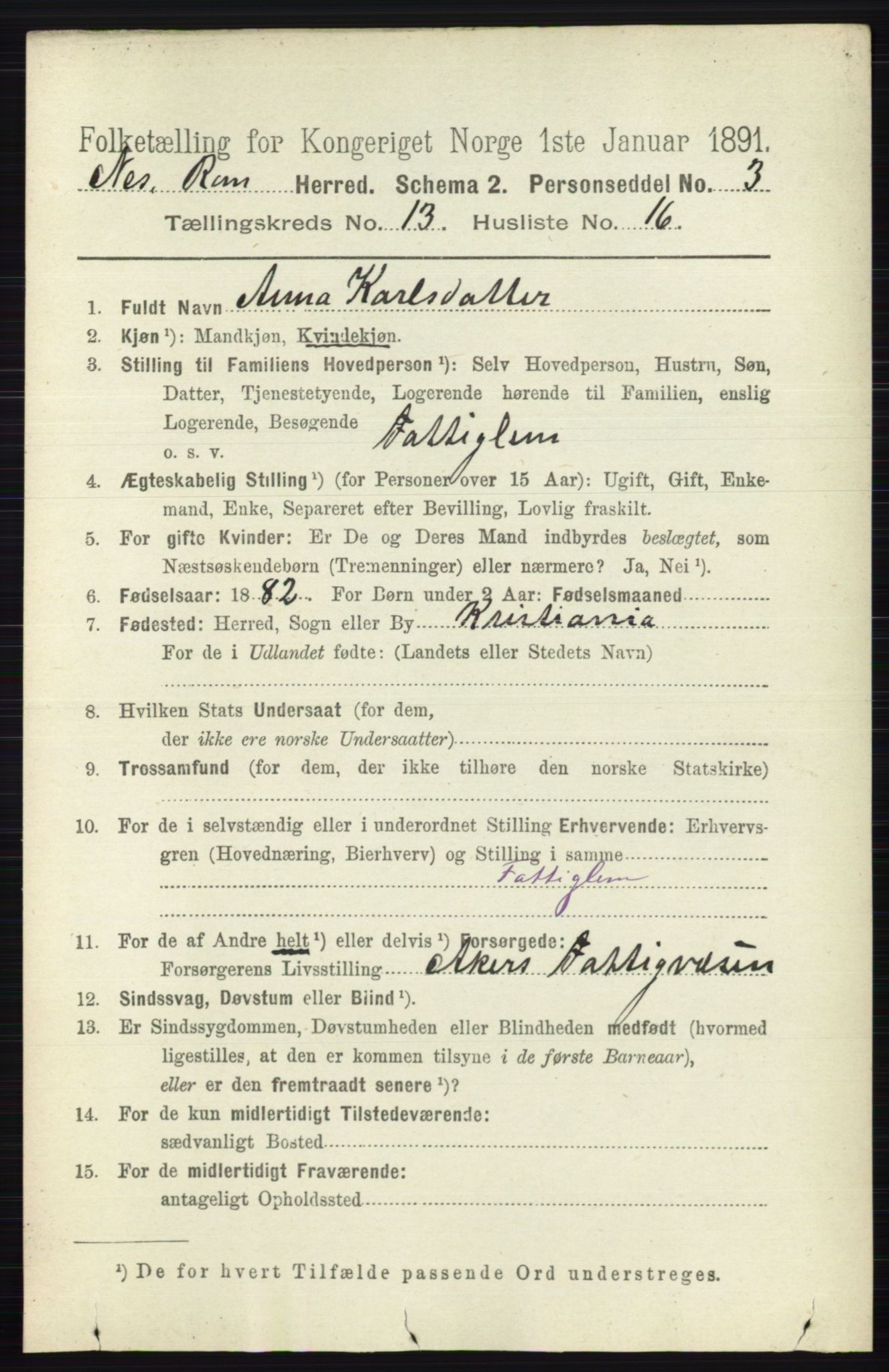 RA, 1891 census for 0236 Nes, 1891, p. 7936