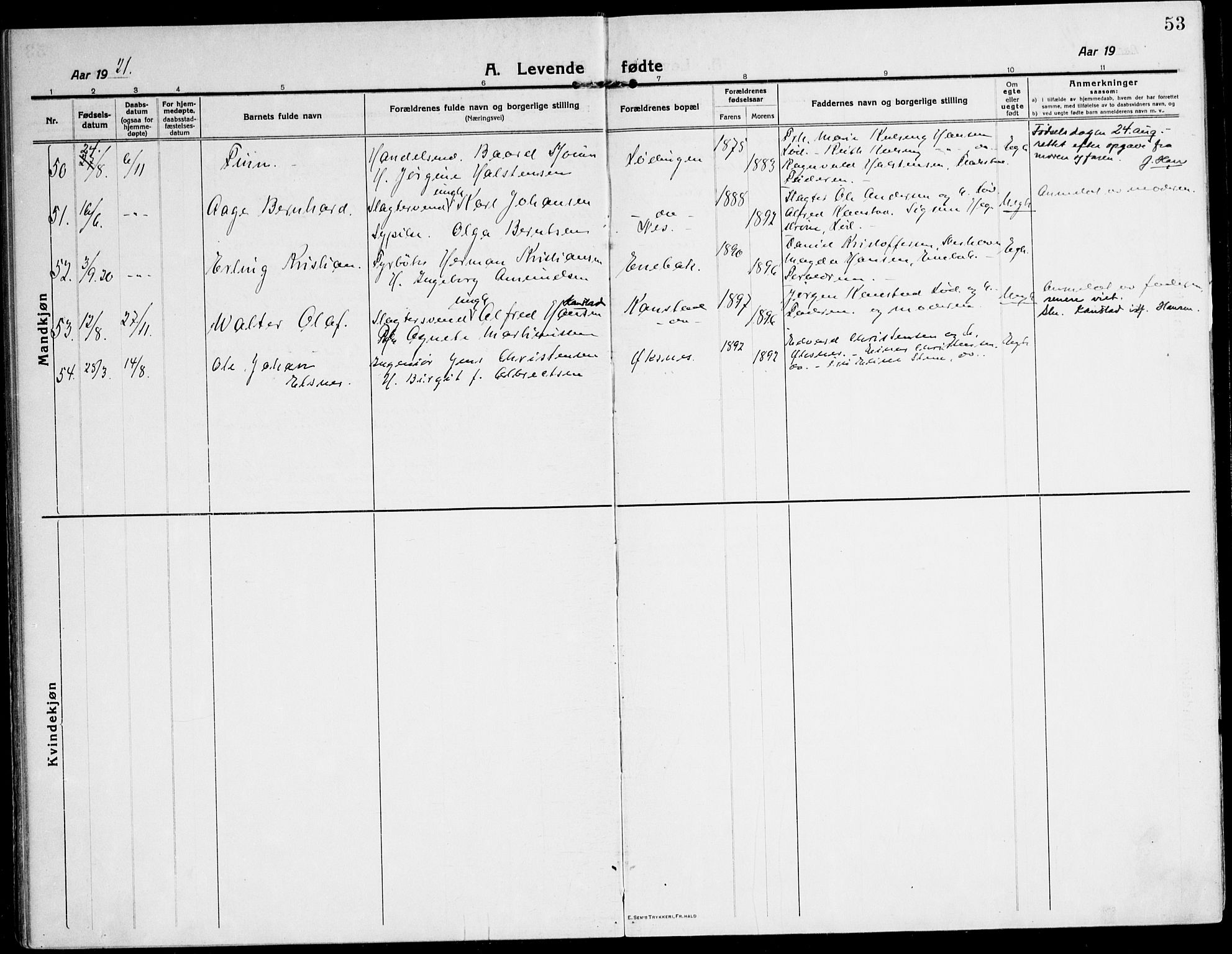 Ministerialprotokoller, klokkerbøker og fødselsregistre - Nordland, AV/SAT-A-1459/872/L1037: Parish register (official) no. 872A12, 1914-1925, p. 53