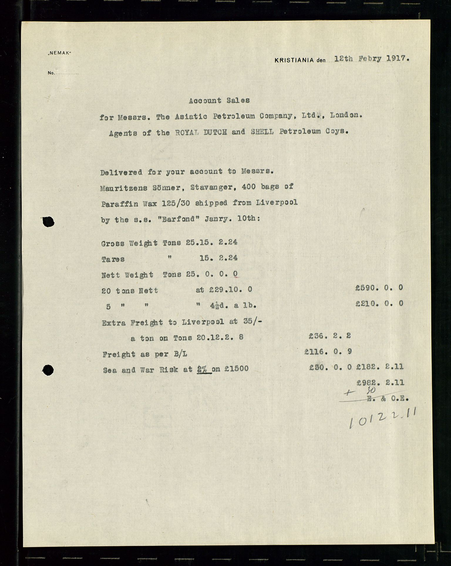 Pa 1521 - A/S Norske Shell, AV/SAST-A-101915/E/Ea/Eaa/L0001: Sjefskorrespondanse, 1917, p. 624