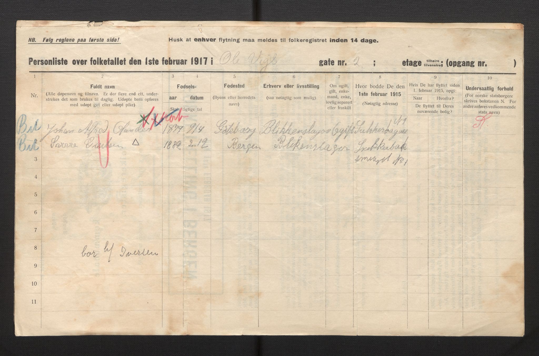 SAB, Municipal Census 1917 for Bergen, 1917, p. 29409