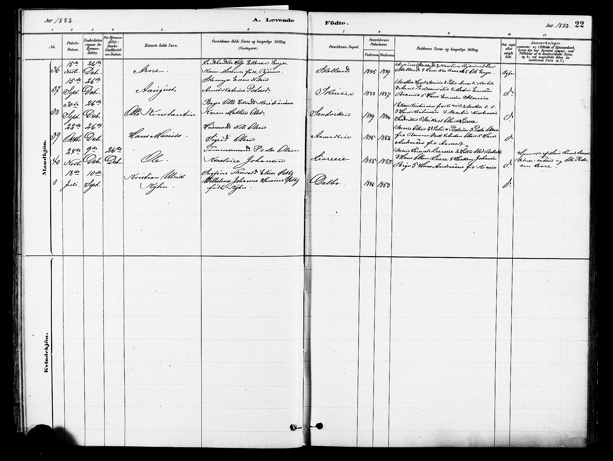 Asker prestekontor Kirkebøker, AV/SAO-A-10256a/F/Fb/L0001: Parish register (official) no. II 1, 1879-1895, p. 22