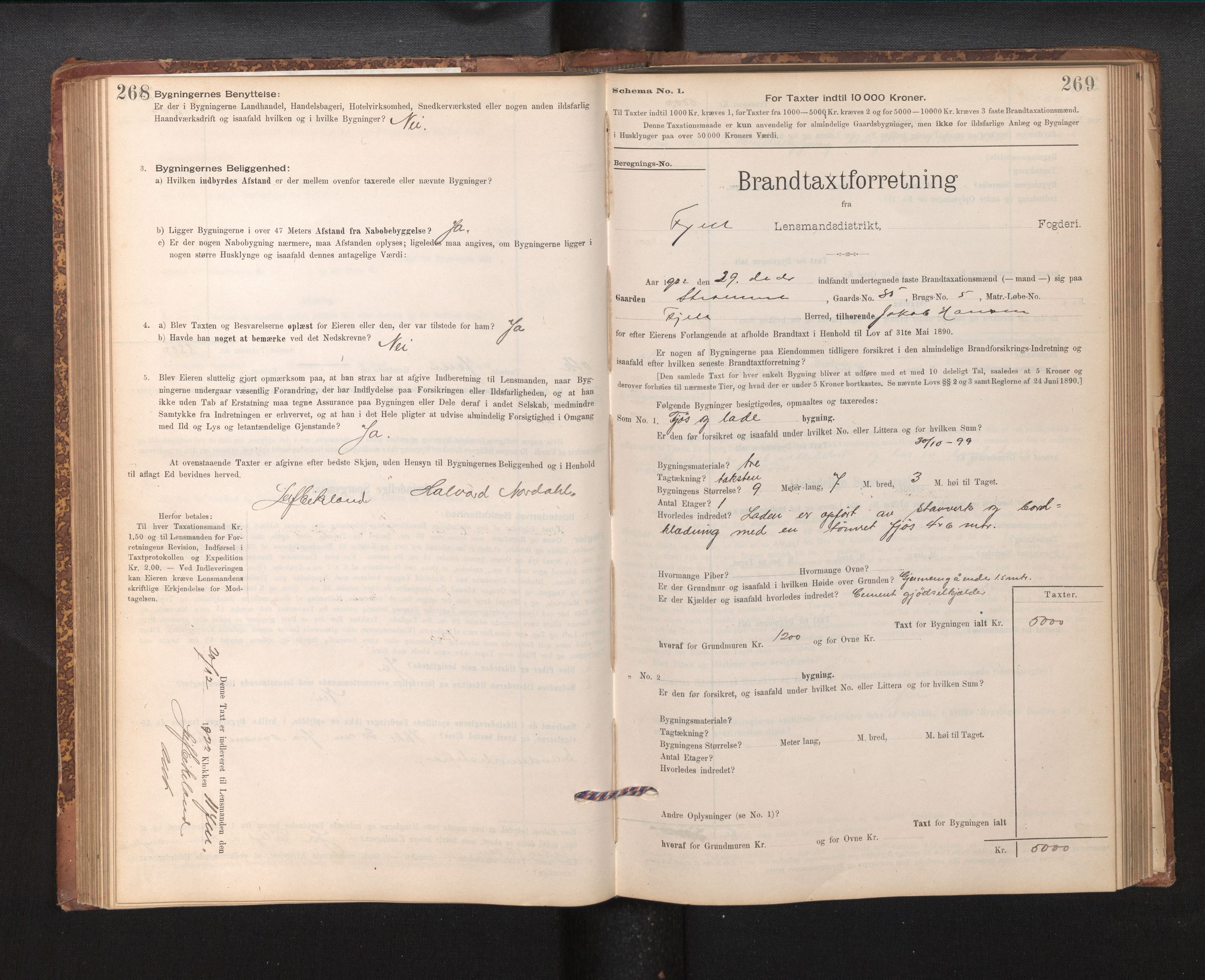 Lensmannen i Fjell, AV/SAB-A-32301/0012/L0005: Branntakstprotokoll, skjematakst, 1895-1931, p. 268-269