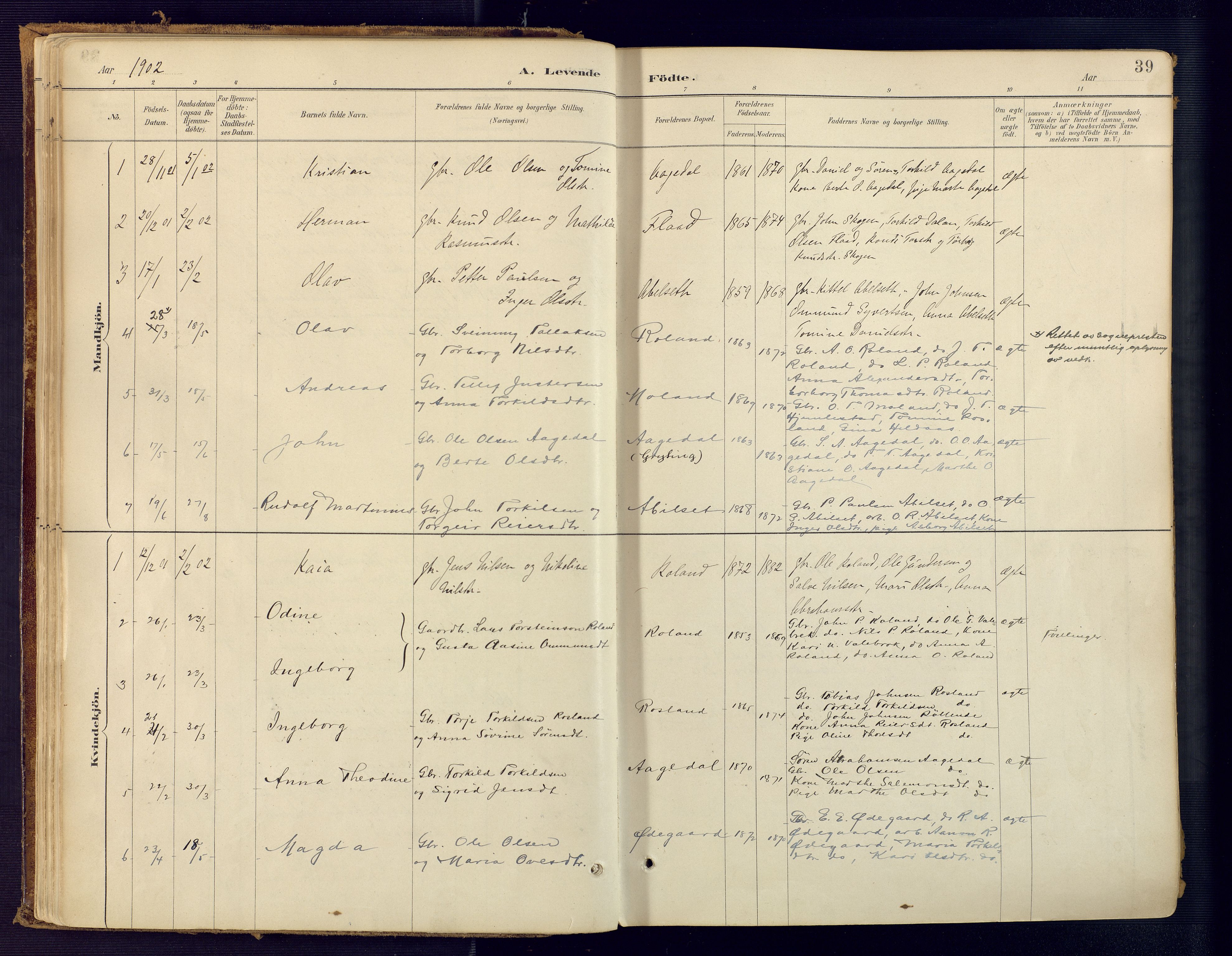 Bjelland sokneprestkontor, SAK/1111-0005/F/Fa/Faa/L0004: Parish register (official) no. A 4, 1887-1923, p. 39