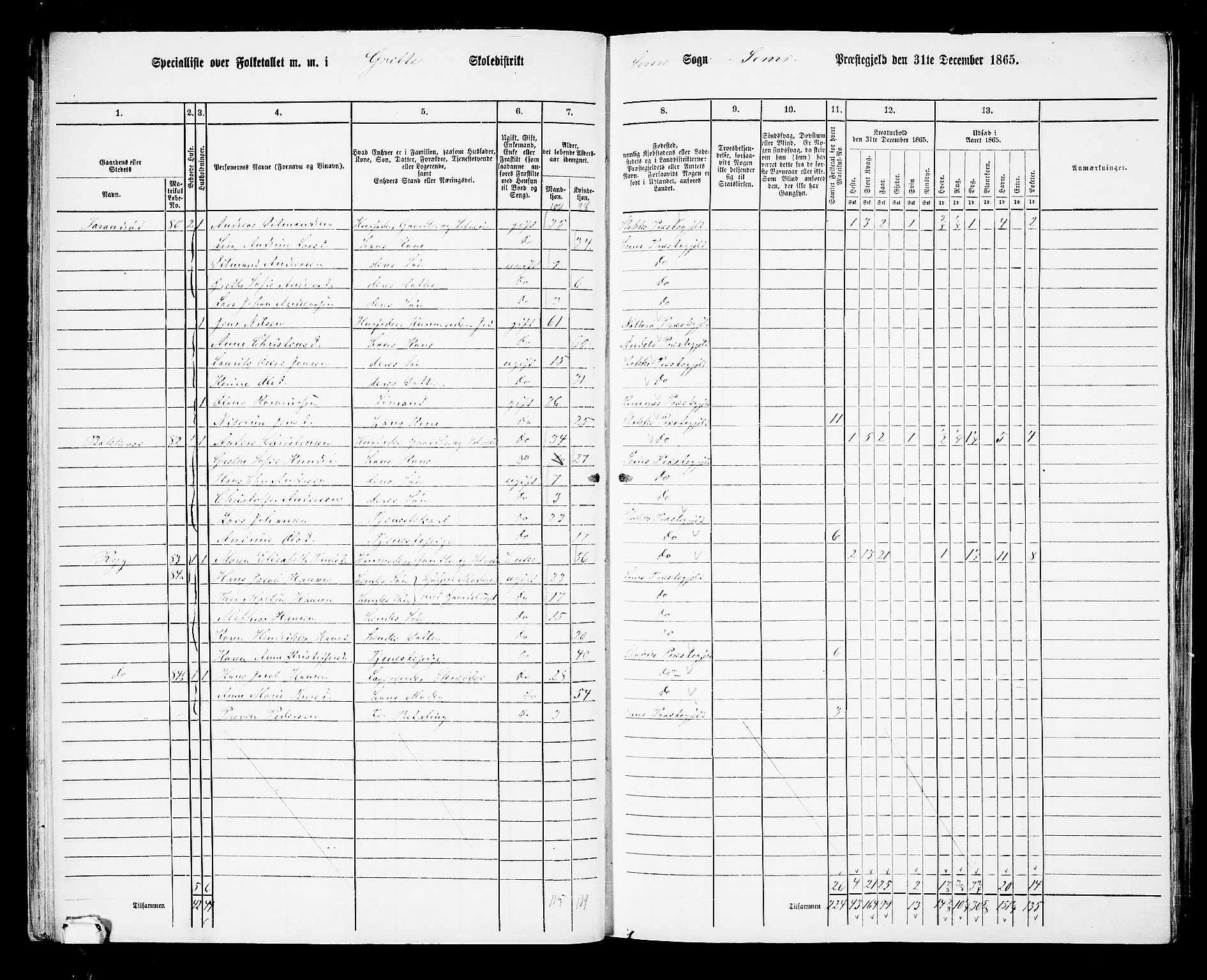 RA, 1865 census for Sem, 1865, p. 36