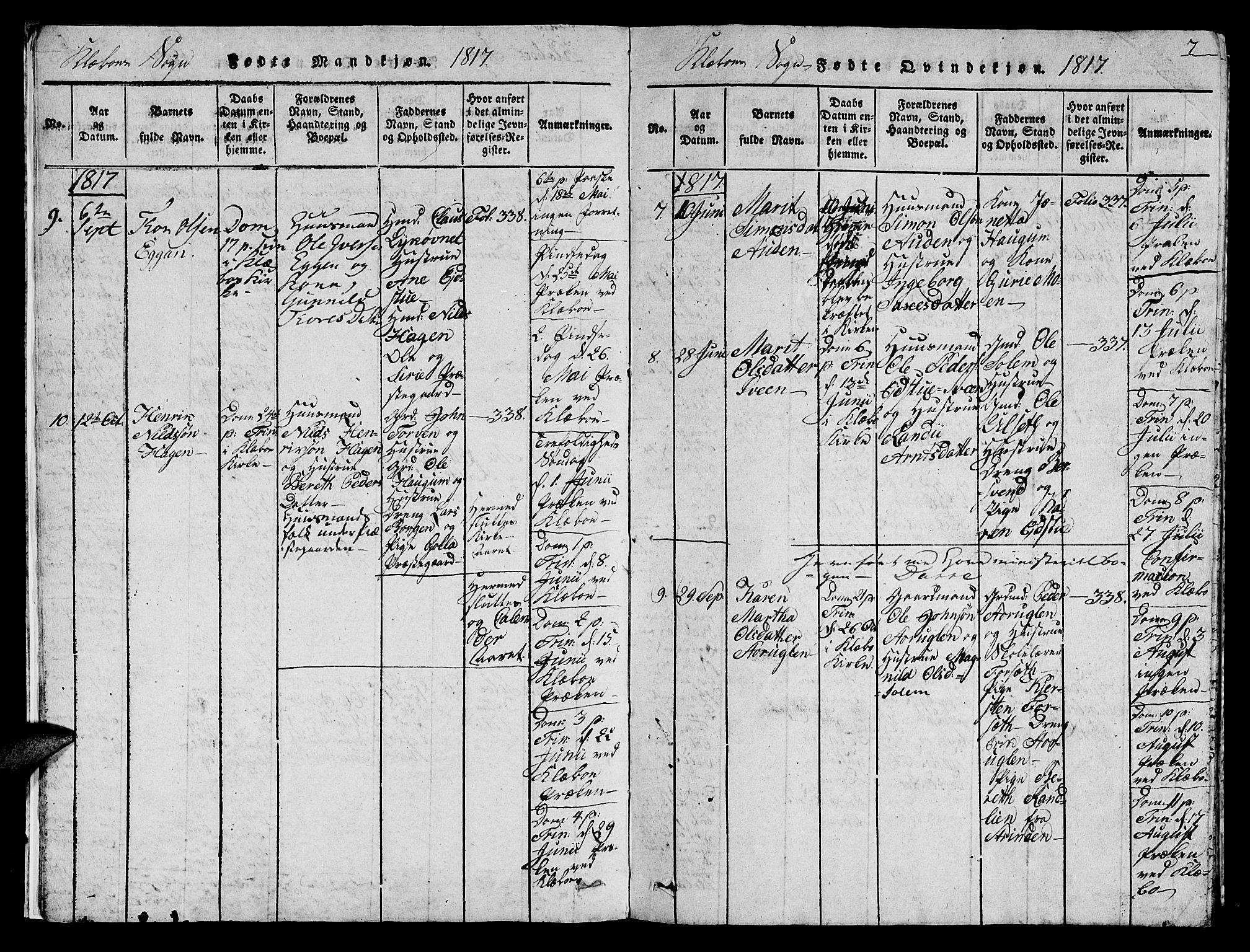 Ministerialprotokoller, klokkerbøker og fødselsregistre - Sør-Trøndelag, SAT/A-1456/618/L0450: Parish register (copy) no. 618C01, 1816-1865, p. 7