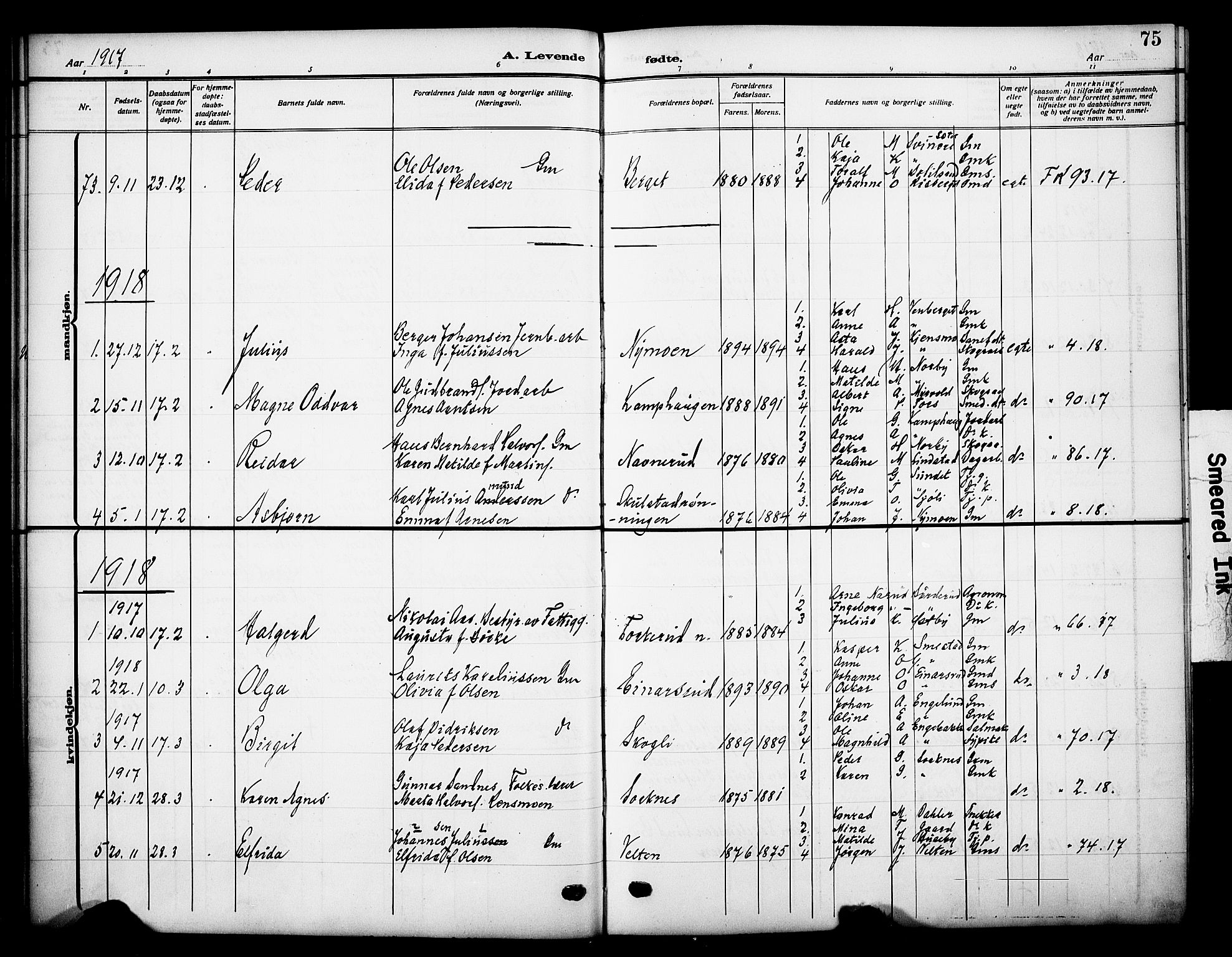 Grue prestekontor, AV/SAH-PREST-036/H/Ha/Haa/L0015: Parish register (official) no. 15, 1911-1922, p. 75