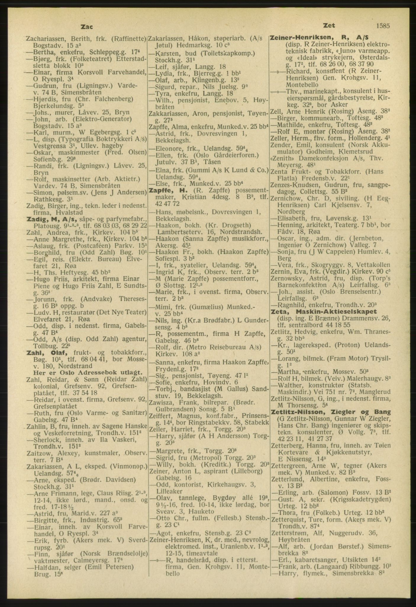 Kristiania/Oslo adressebok, PUBL/-, 1953, p. 1585