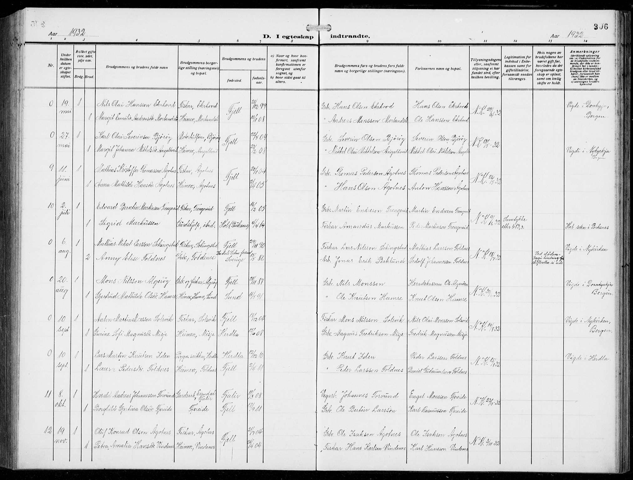 Fjell sokneprestembete, AV/SAB-A-75301/H/Hab: Parish register (copy) no. A  6, 1918-1936, p. 306