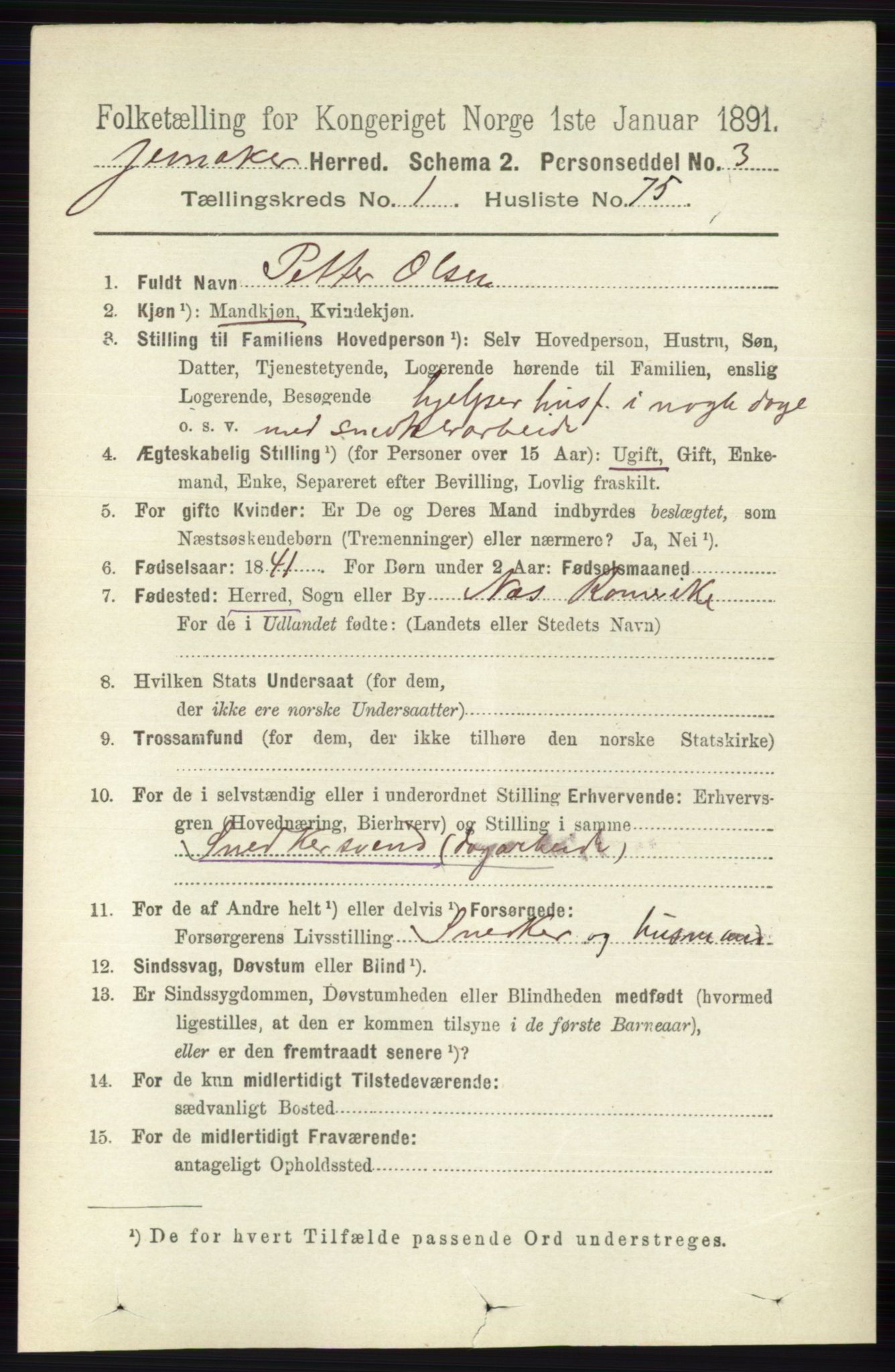 RA, 1891 census for 0532 Jevnaker, 1891, p. 546